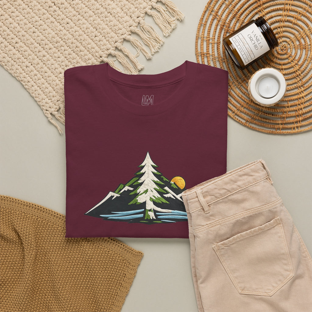 Pacific Northwest Mountain & Tree Tee — Minimal Nature Scenic Shirt
