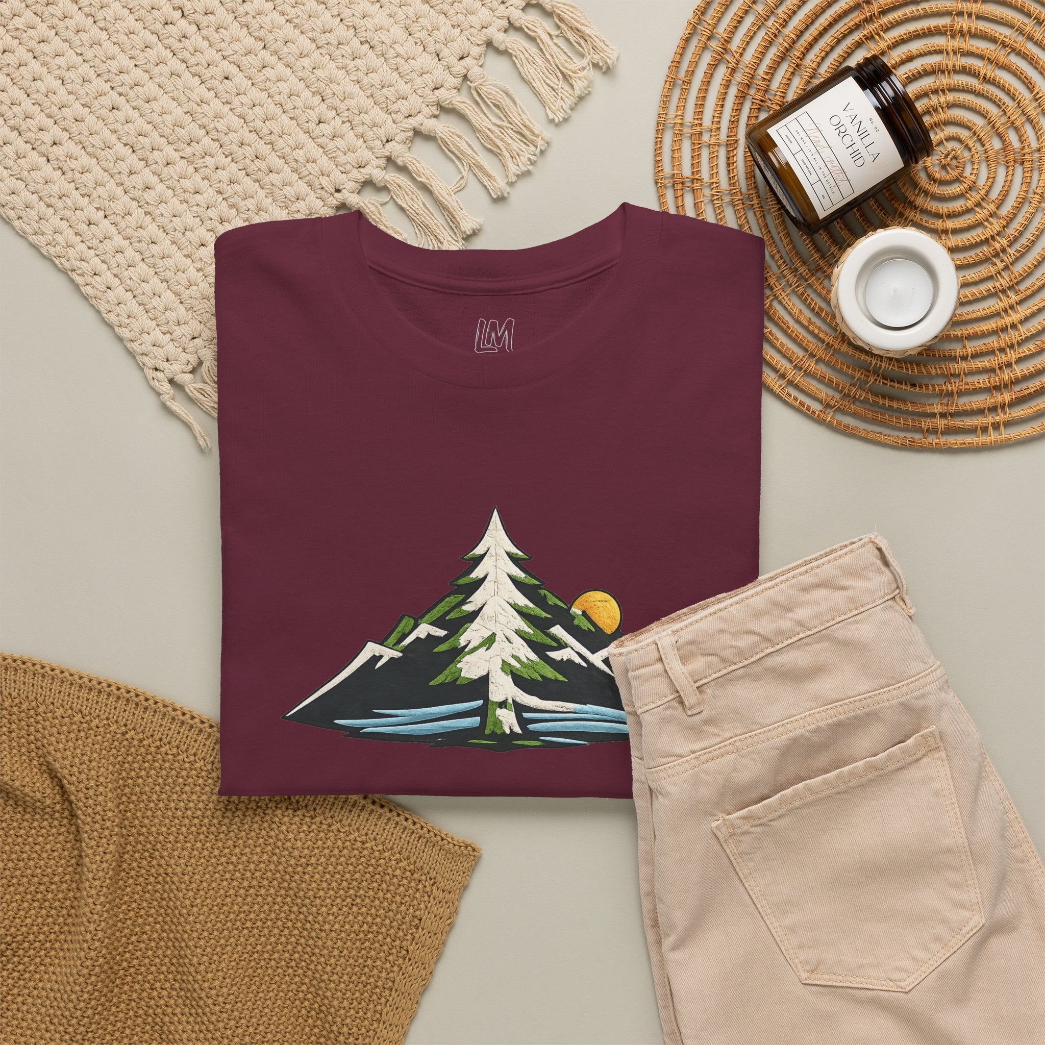 Pacific Northwest Mountain & Tree Tee — Minimal Nature Scenic Shirt