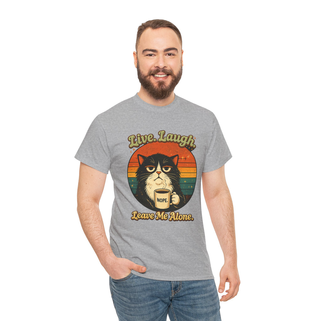Cat T-Shirt — "Live, Laugh. Leave Me Alone." Retro Vintage Cat Mug Tee
