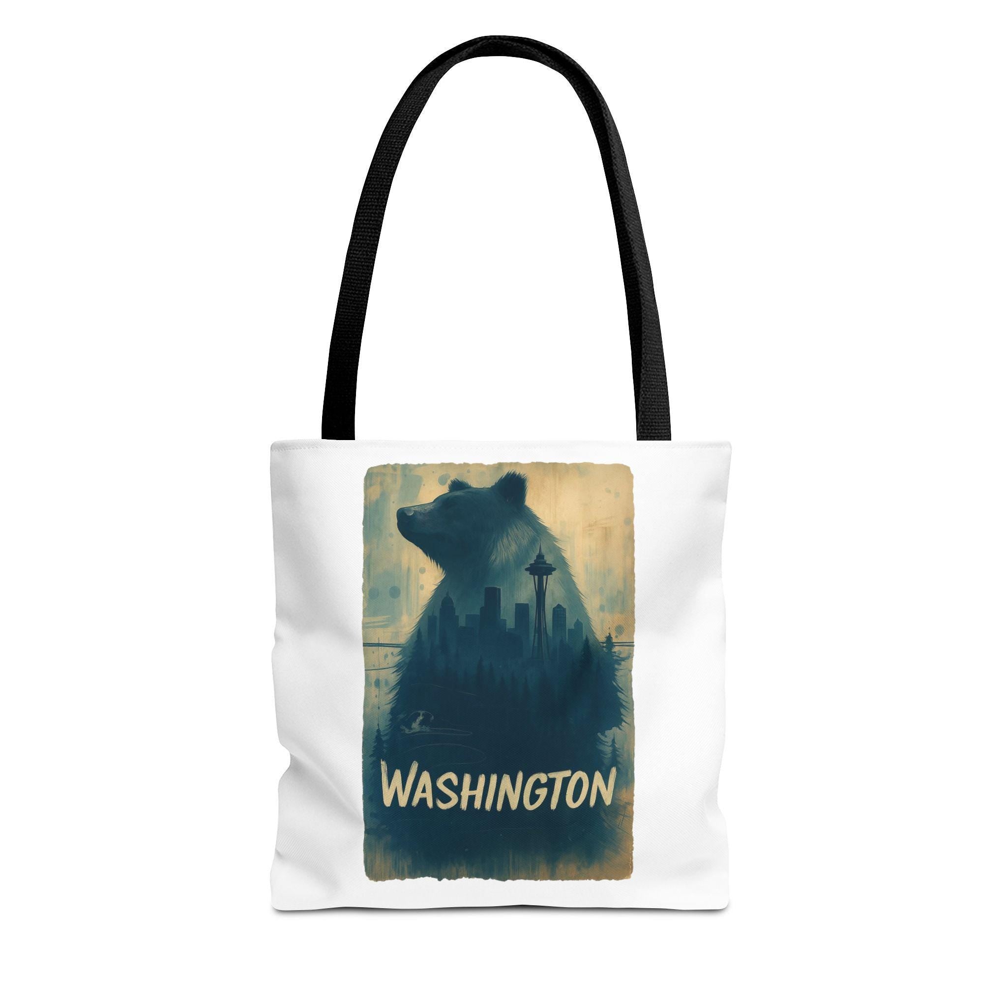 Washington Bear Skyline Tote Bag | Seattle Space Needle City Silhouette