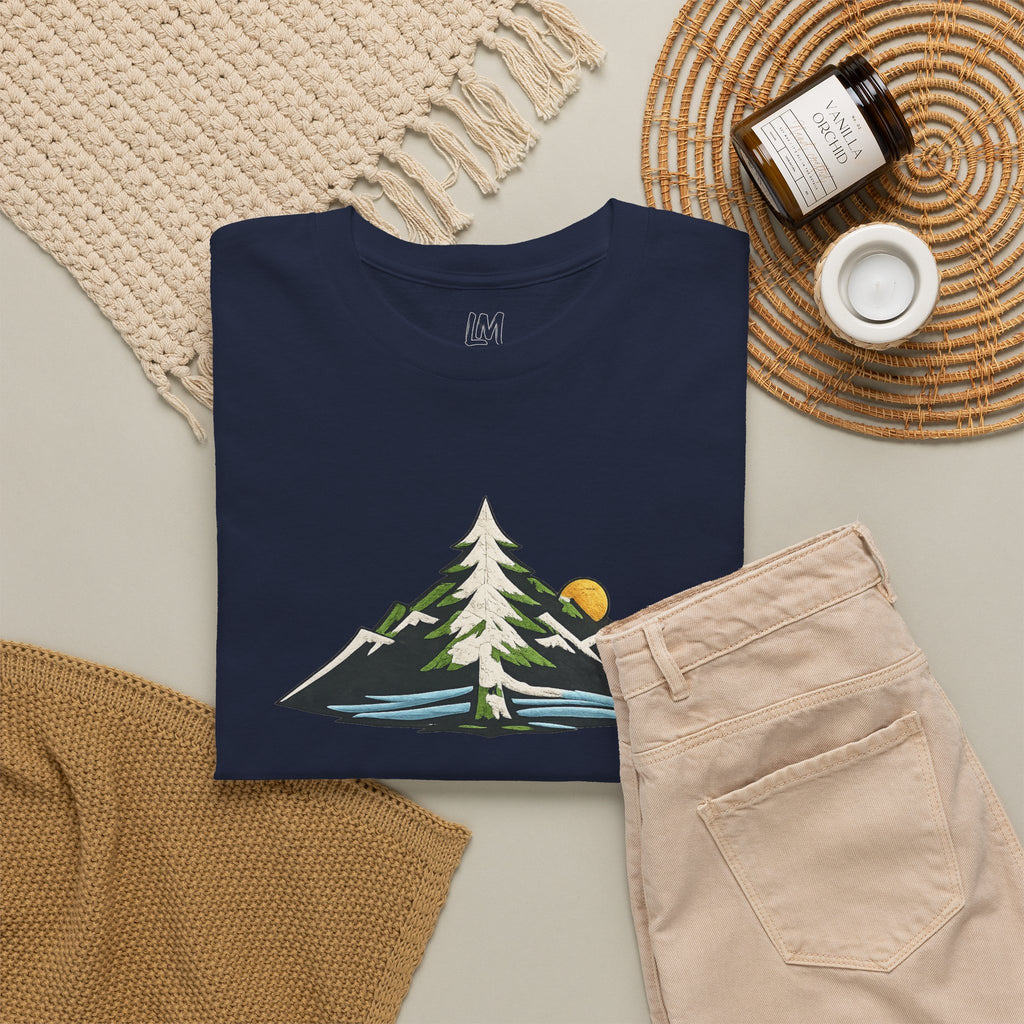 Pacific Northwest Mountain & Tree Tee — Minimal Nature Scenic Shirt