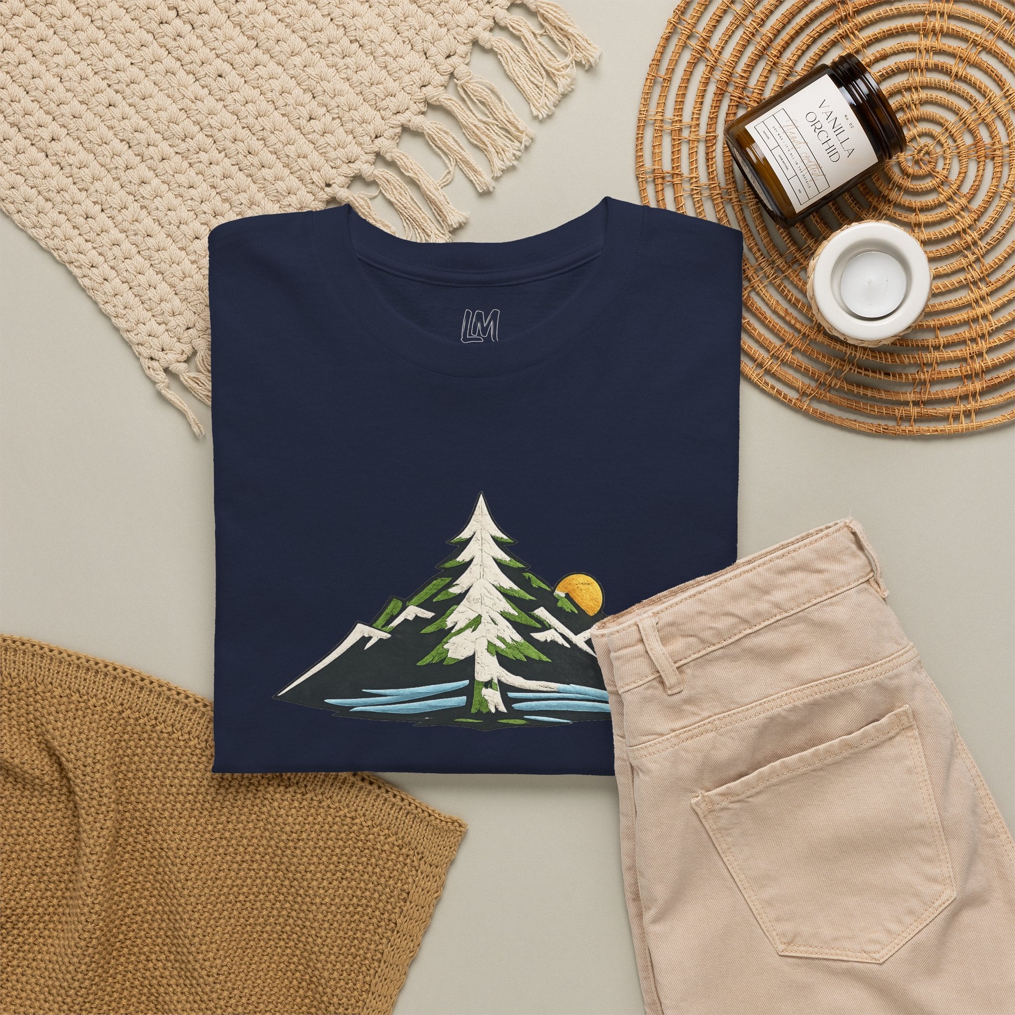 Pacific Northwest Mountain & Tree Tee — Minimal Nature Scenic Shirt