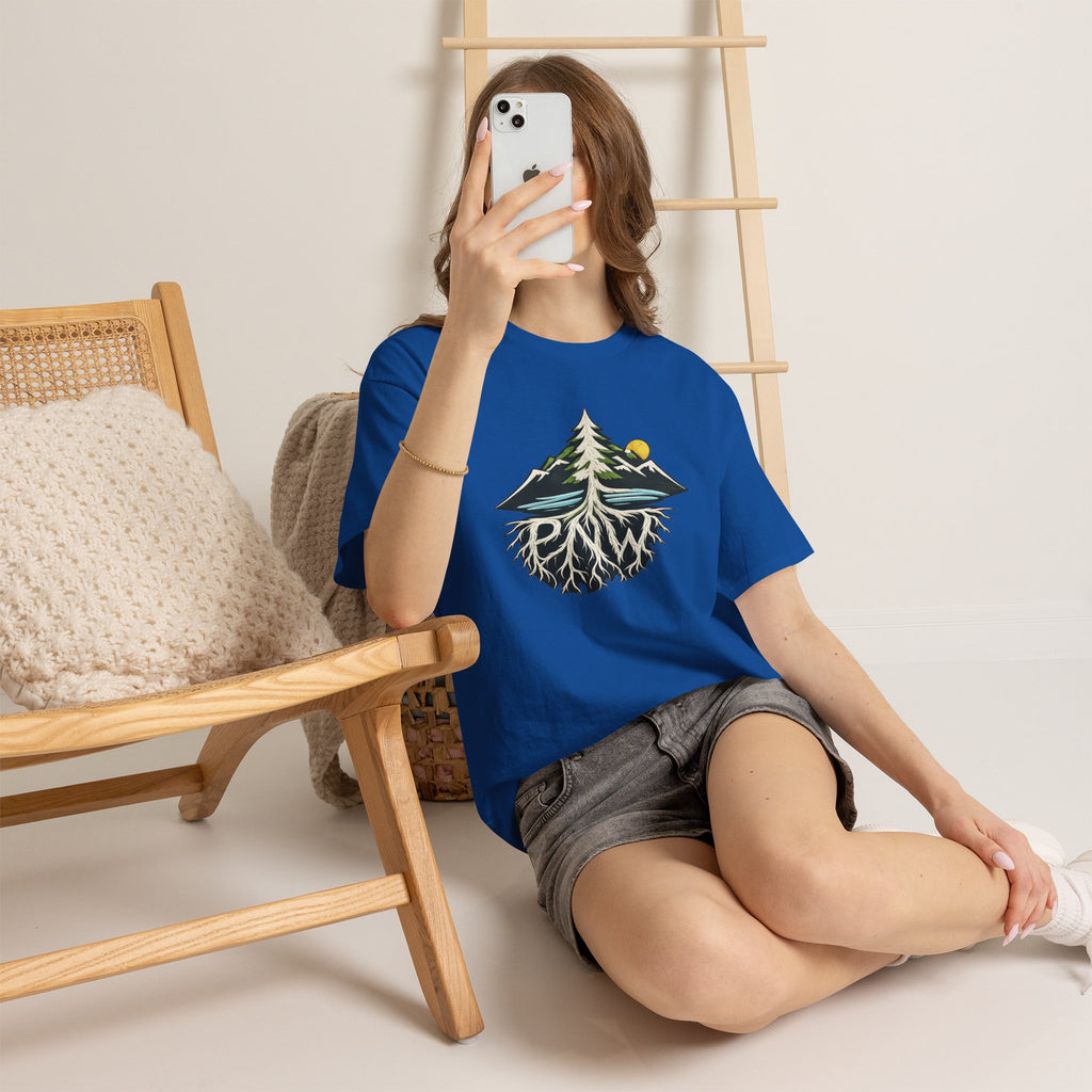 Tree & Roots Mountain T-Shirt — "Rooted in the Pacific Northwest" Nature Graphic Tee