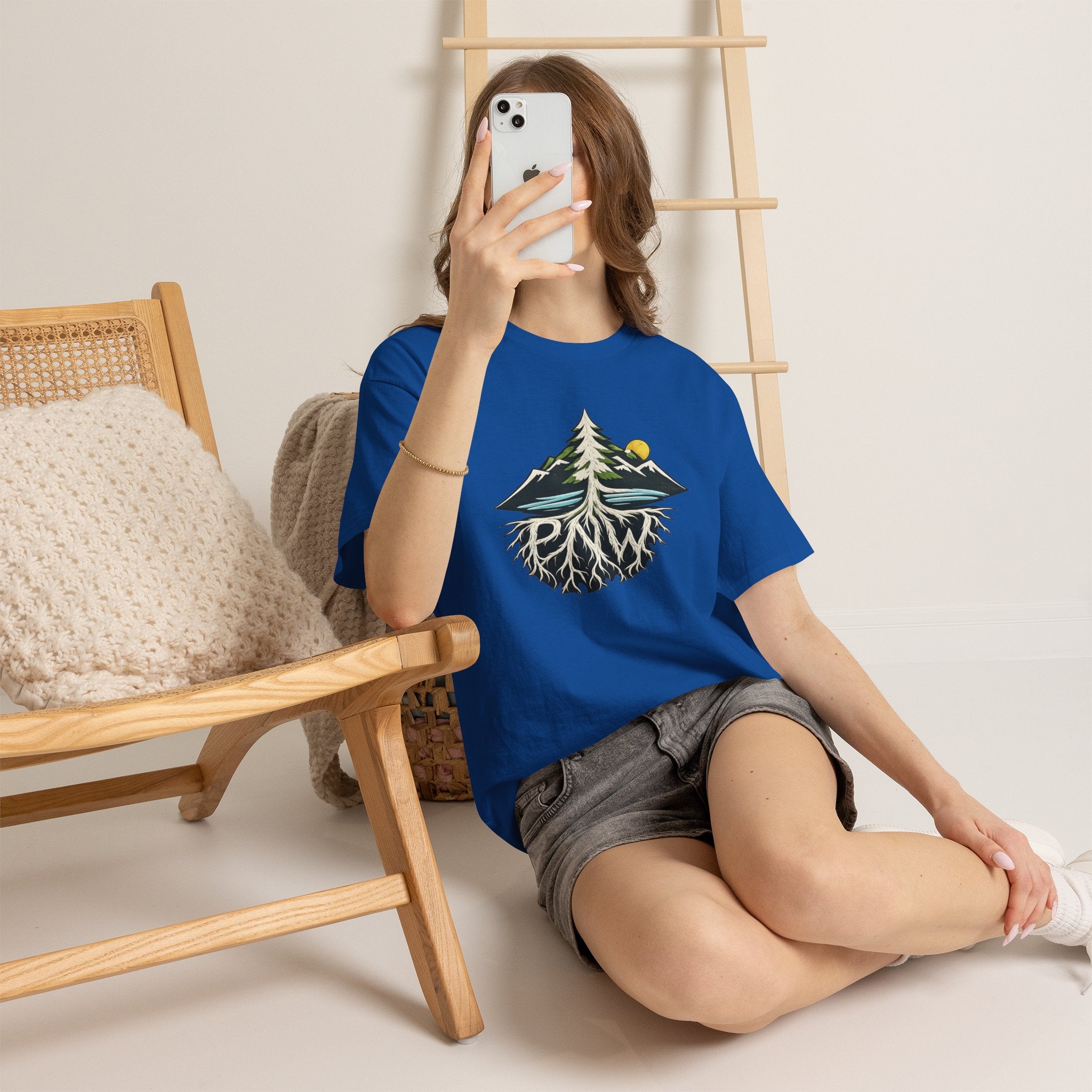 Tree & Roots Mountain T-Shirt — "Rooted in the Pacific Northwest" Nature Graphic Tee