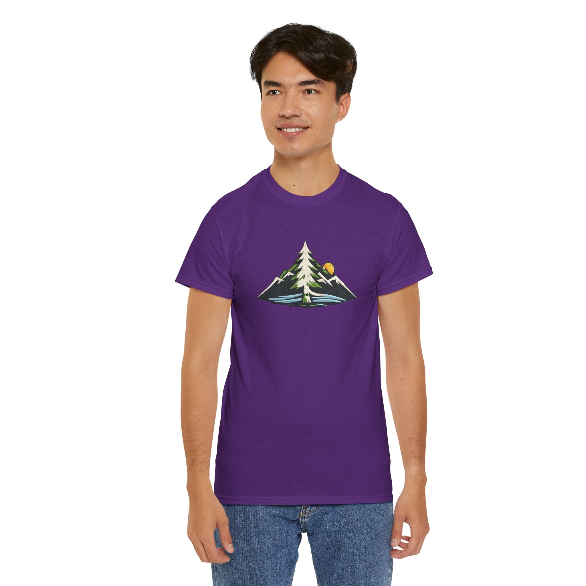 Pacific Northwest Mountain & Tree Tee — Minimal Nature Scenic Shirt