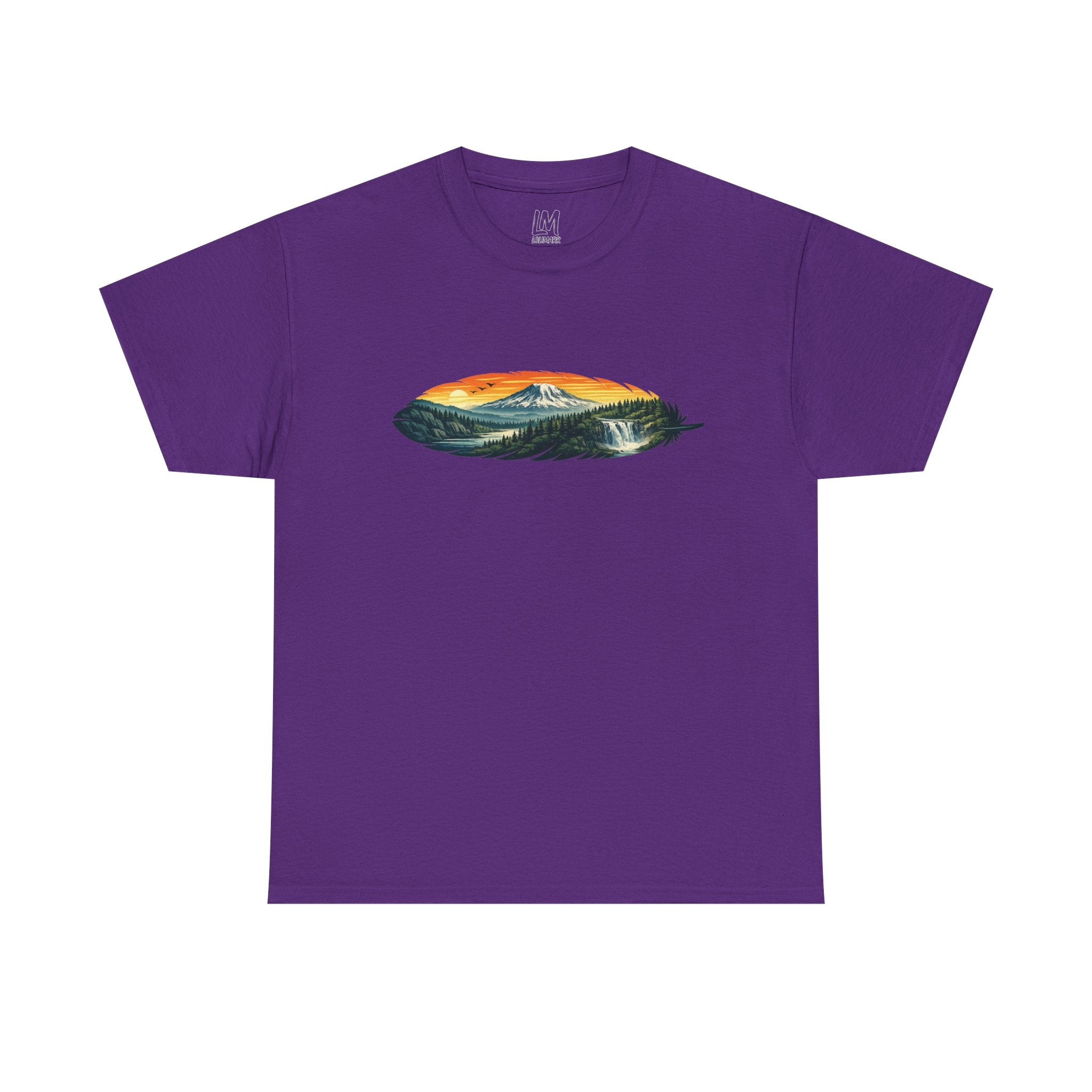 Mount Rainier & Snoqualmie Falls Sunset T-Shirt — Scenic Mountain Landscape Tee