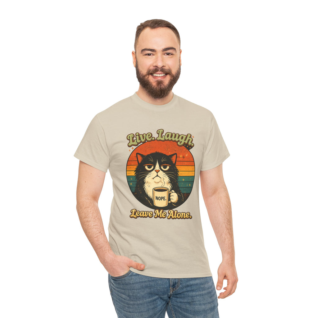 Cat T-Shirt — "Live, Laugh. Leave Me Alone." Retro Vintage Cat Mug Tee