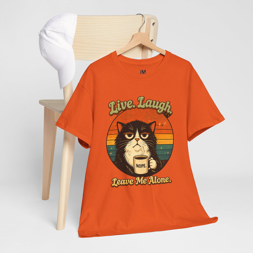 Cat T-Shirt — "Live, Laugh. Leave Me Alone." Retro Vintage Cat Mug Tee