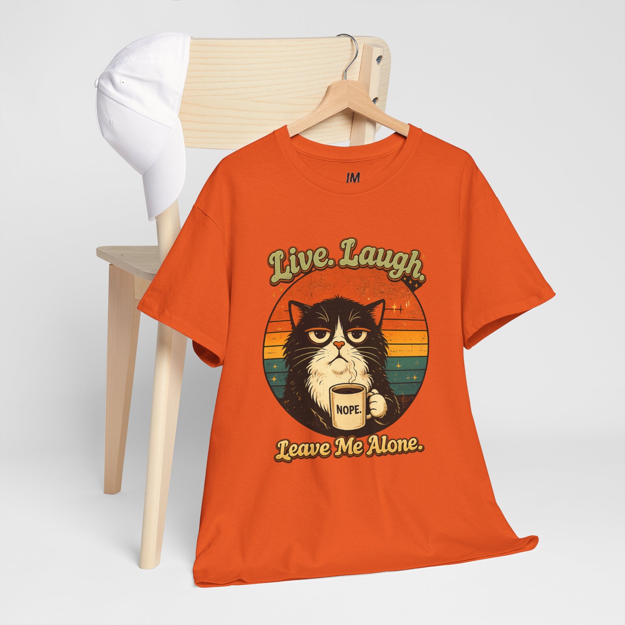 Cat T-Shirt — "Live, Laugh. Leave Me Alone." Retro Vintage Cat Mug Tee