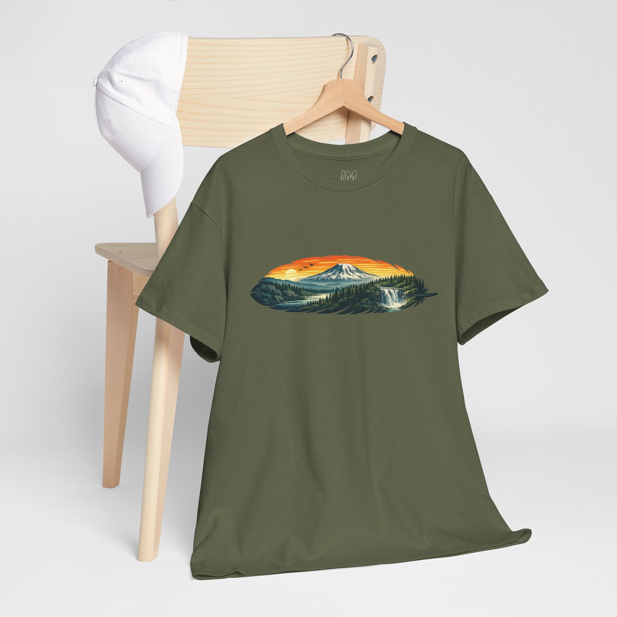 Mount Rainier & Snoqualmie Falls Sunset T-Shirt — Scenic Mountain Landscape Tee