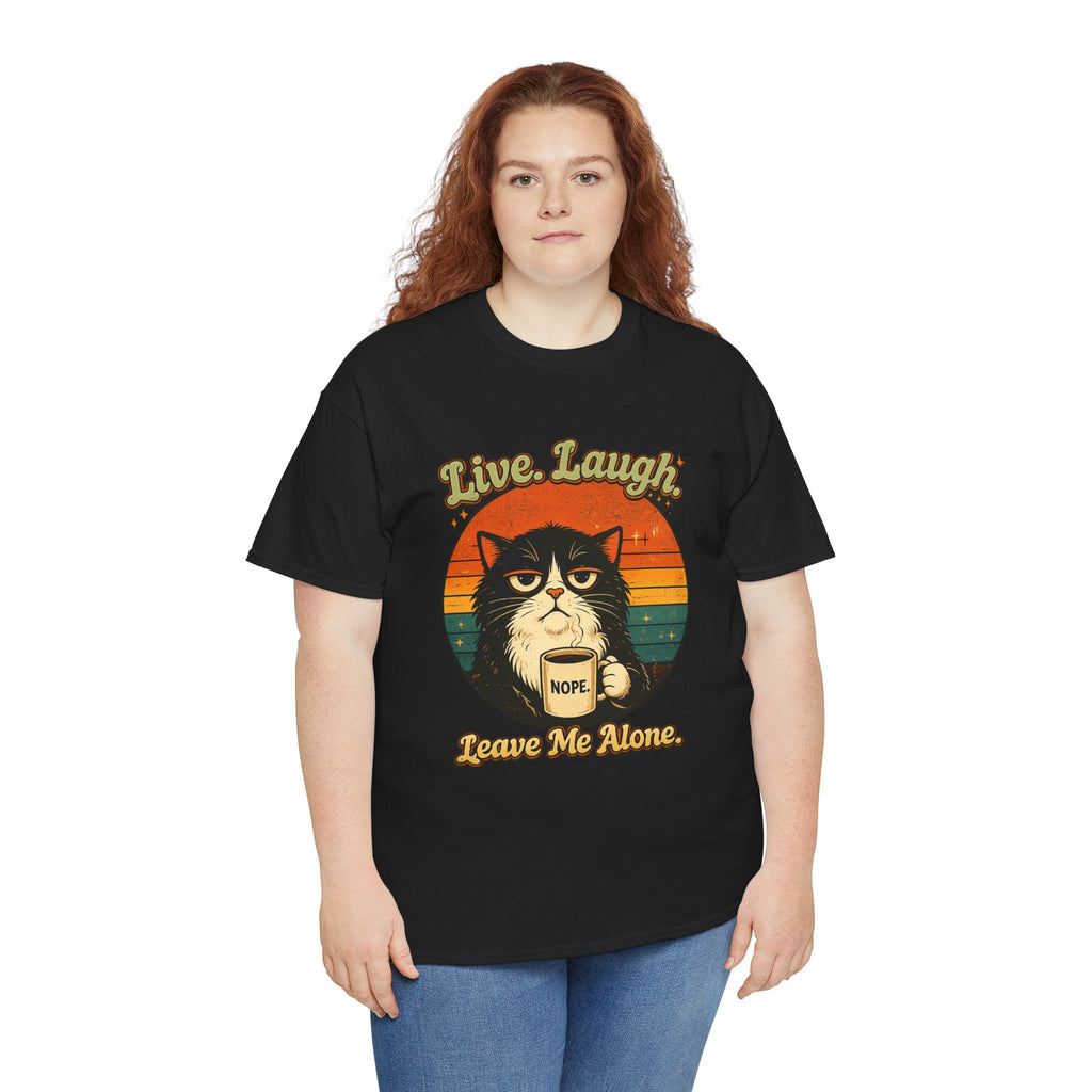 Cat T-Shirt — "Live, Laugh. Leave Me Alone." Retro Vintage Cat Mug Tee