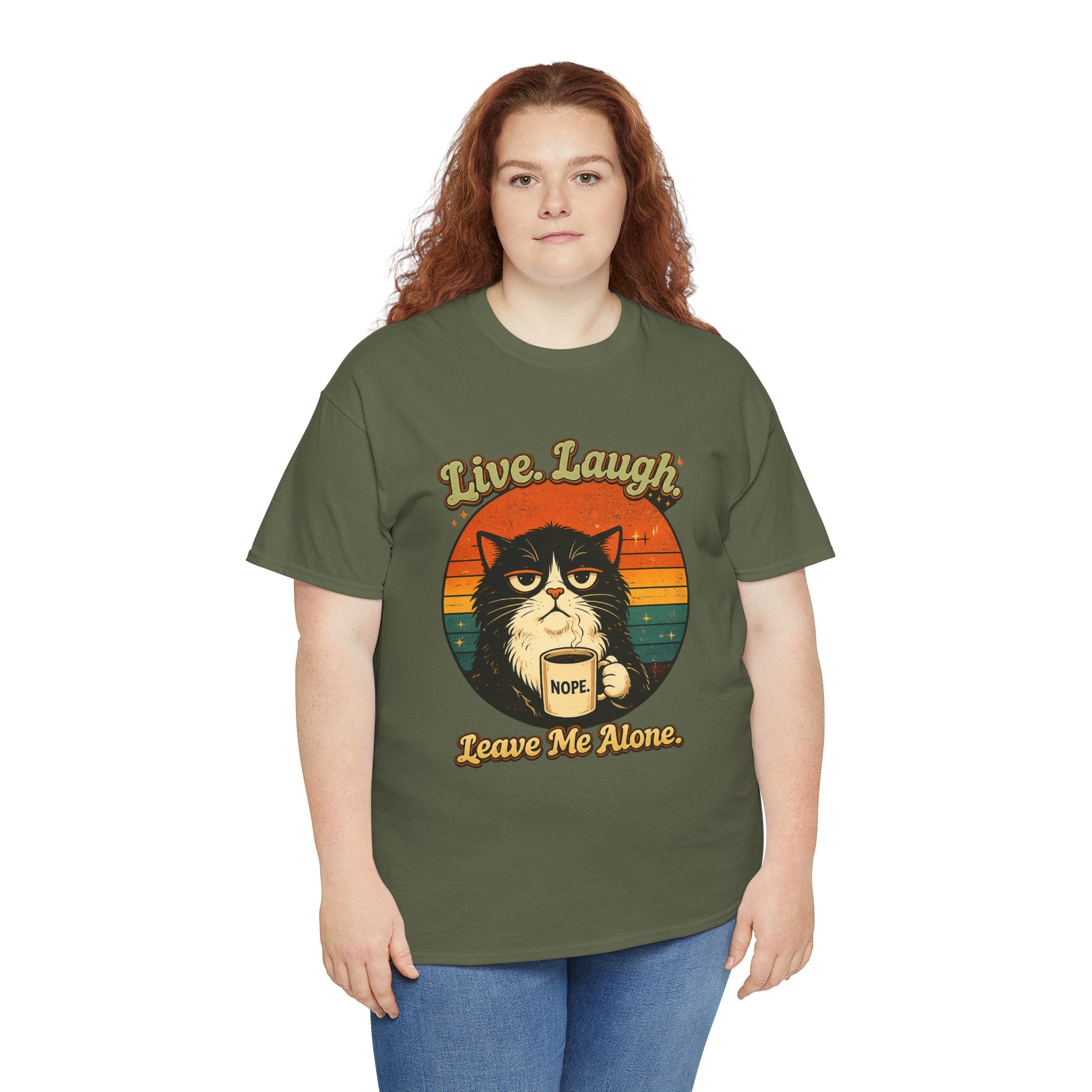 Cat T-Shirt — "Live, Laugh. Leave Me Alone." Retro Vintage Cat Mug Tee