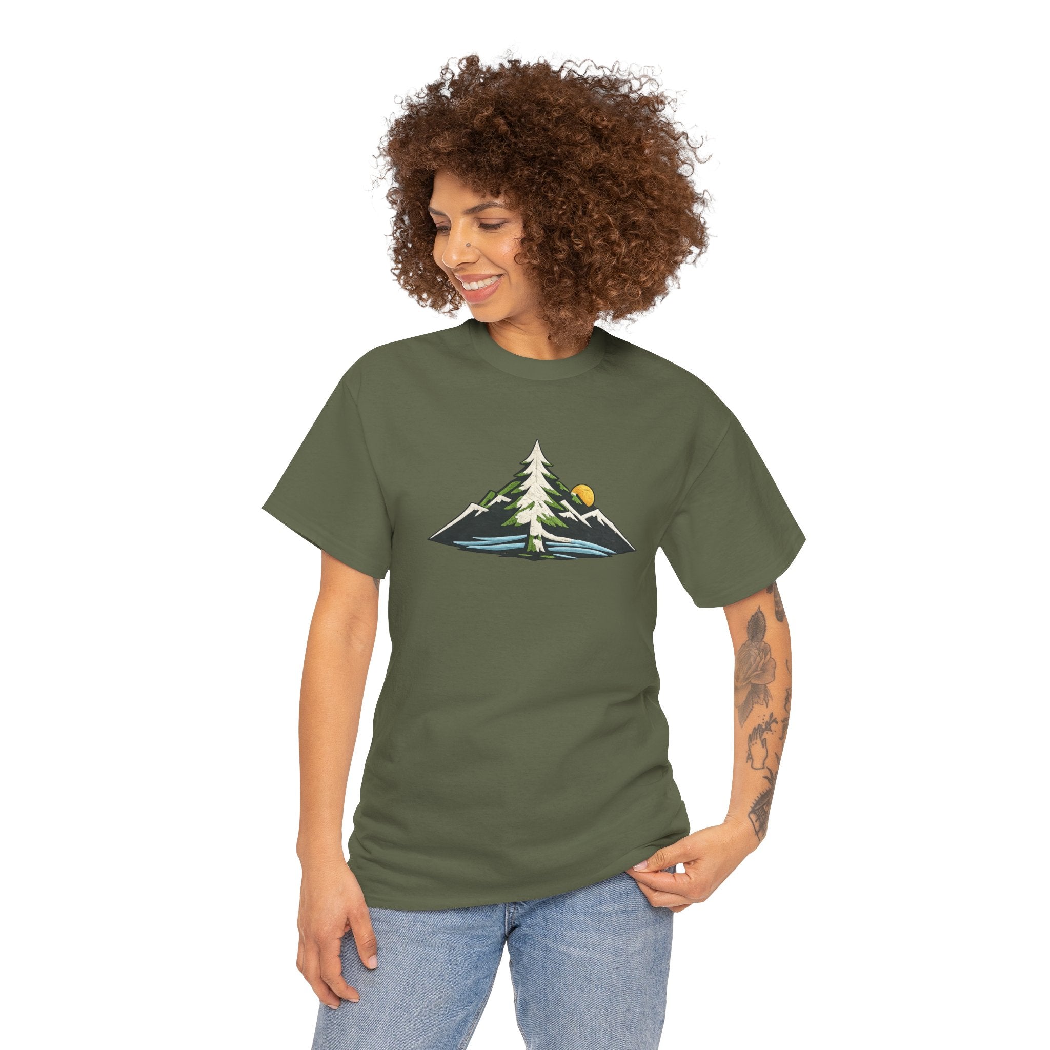 Pacific Northwest Mountain & Tree Tee — Minimal Nature Scenic Shirt