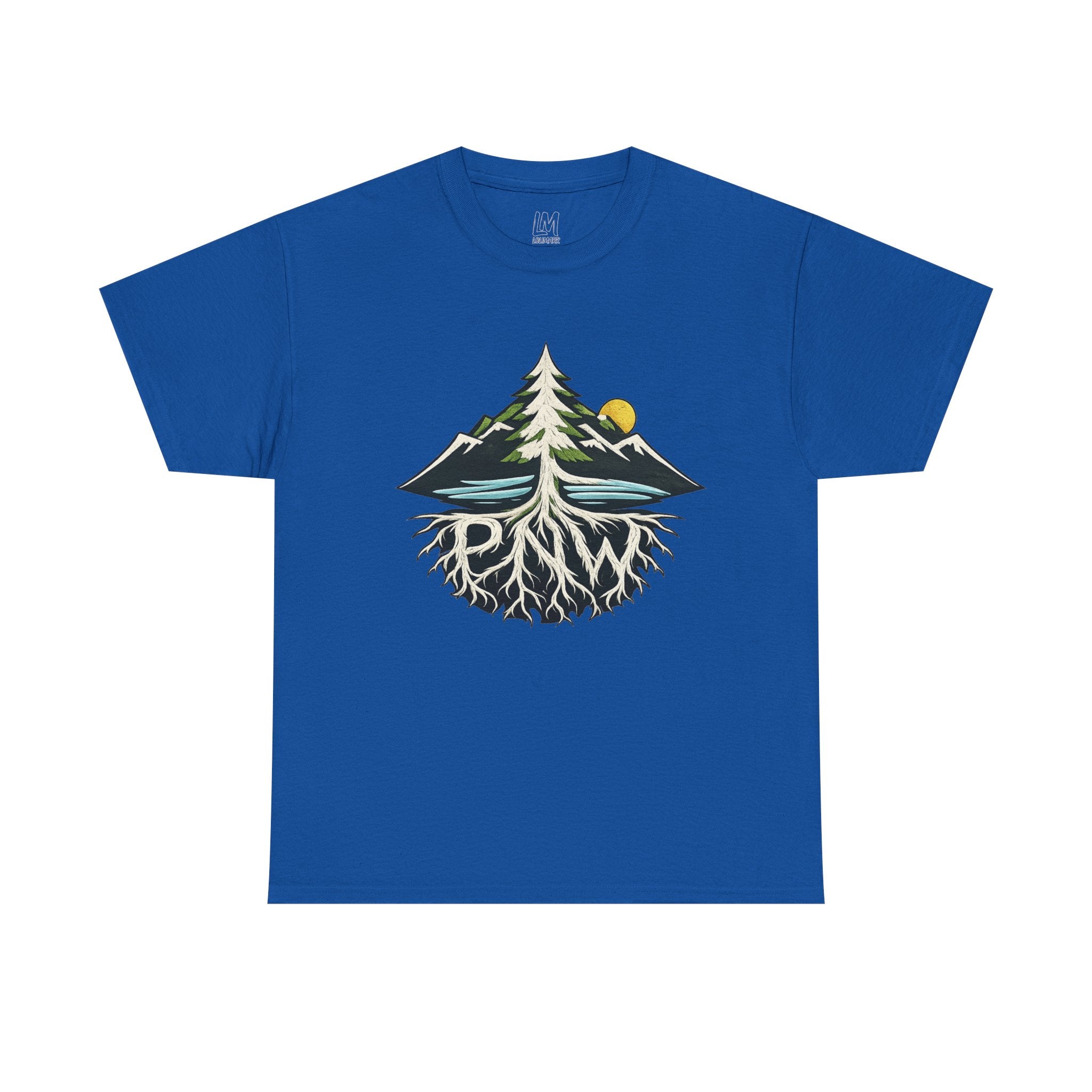 Tree & Roots Mountain T-Shirt — "Rooted in the Pacific Northwest" Nature Graphic Tee