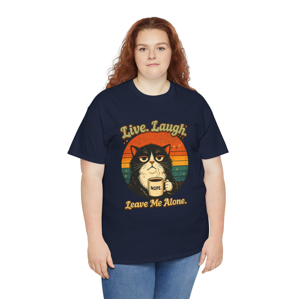 Cat T-Shirt — "Live, Laugh. Leave Me Alone." Retro Vintage Cat Mug Tee