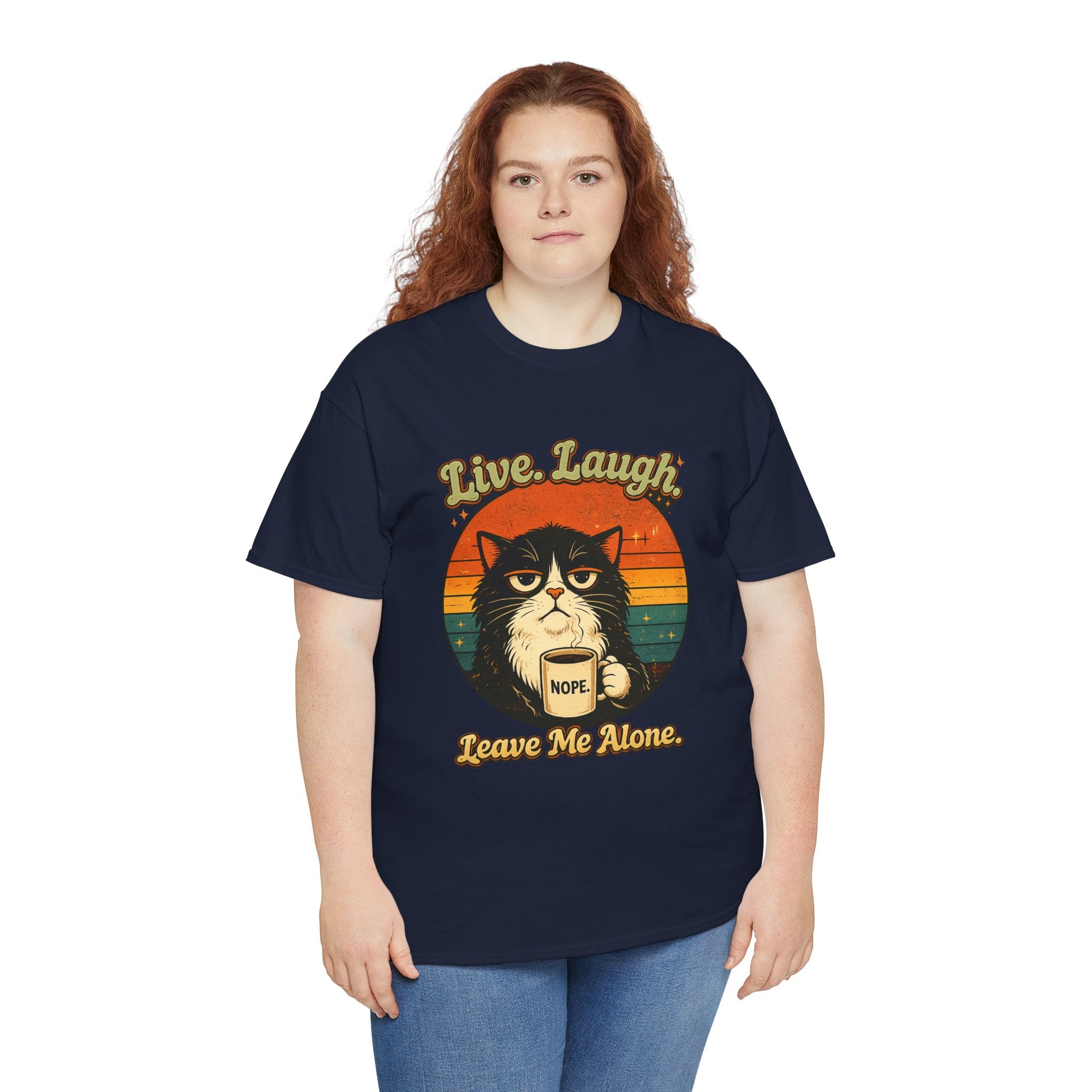 Cat T-Shirt — "Live, Laugh. Leave Me Alone." Retro Vintage Cat Mug Tee