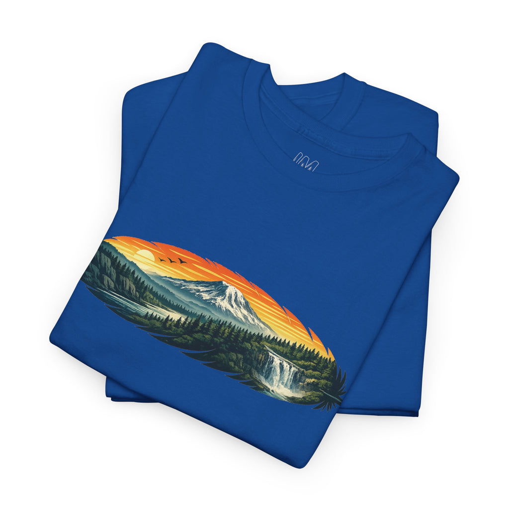 Mount Rainier & Snoqualmie Falls Sunset T-Shirt — Scenic Mountain Landscape Tee