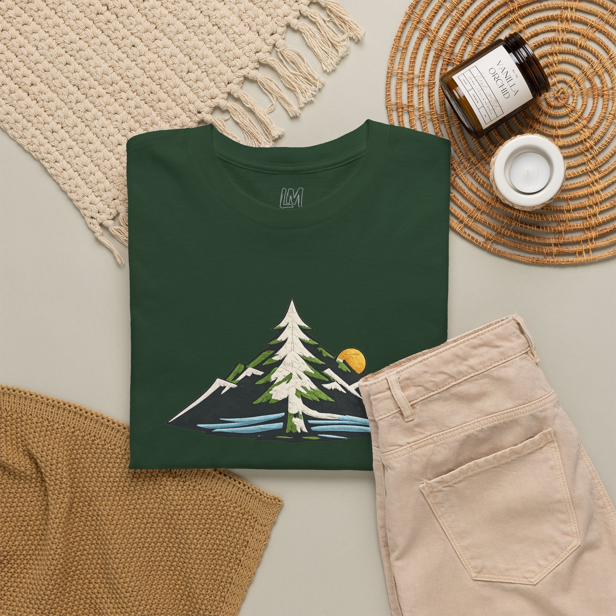 Pacific Northwest Mountain & Tree Tee — Minimal Nature Scenic Shirt
