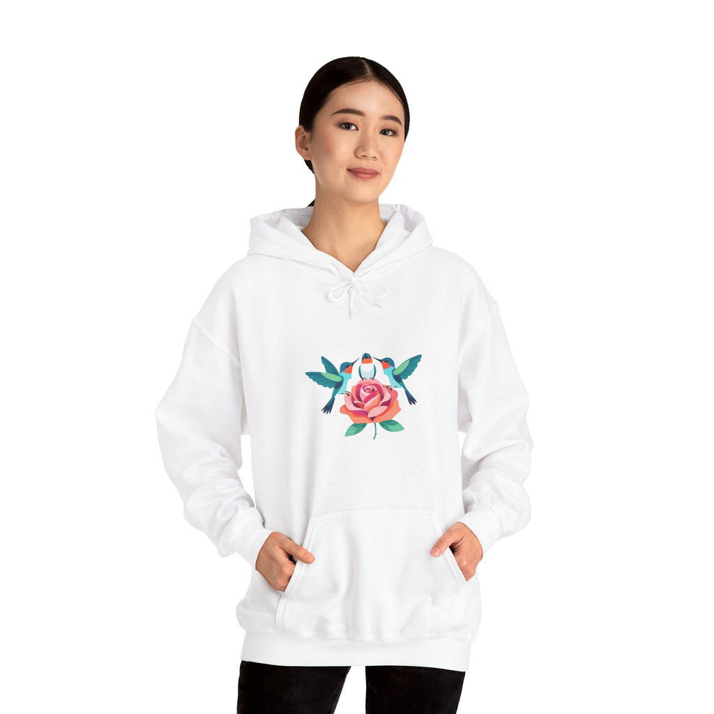 Rose and Hummingbirds Hoodie | Floral Bird Illustration