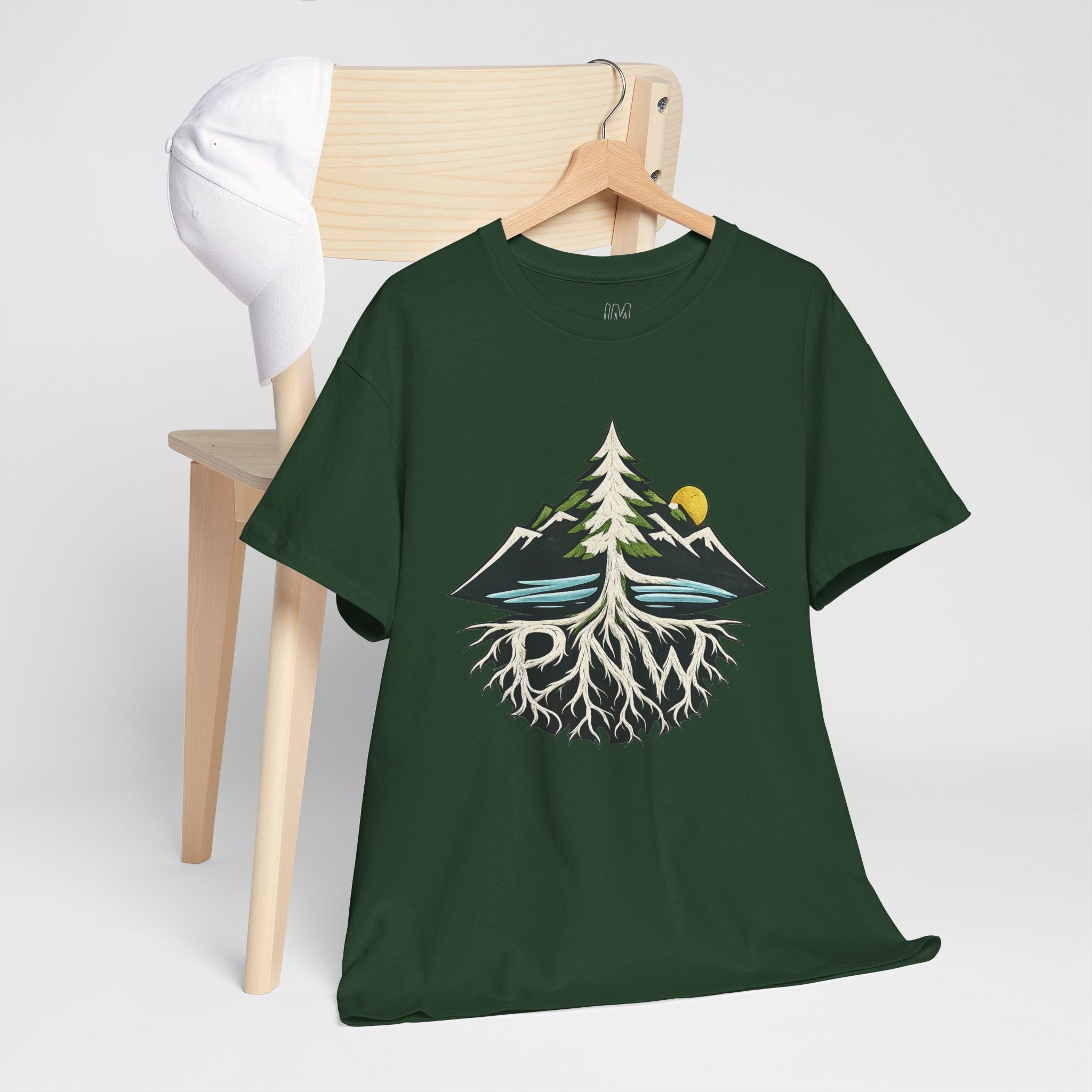 Tree & Roots Mountain T-Shirt — "Rooted in the Pacific Northwest" Nature Graphic Tee