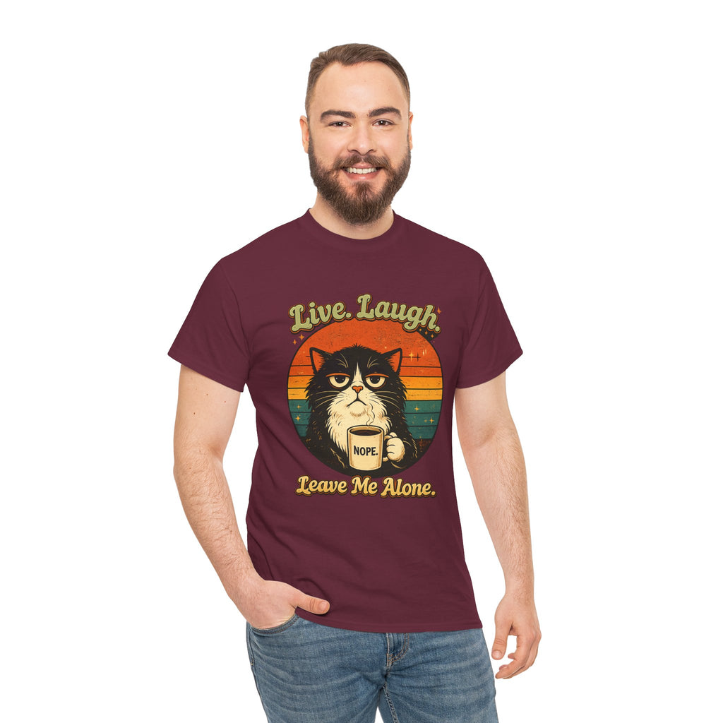 Cat T-Shirt — "Live, Laugh. Leave Me Alone." Retro Vintage Cat Mug Tee