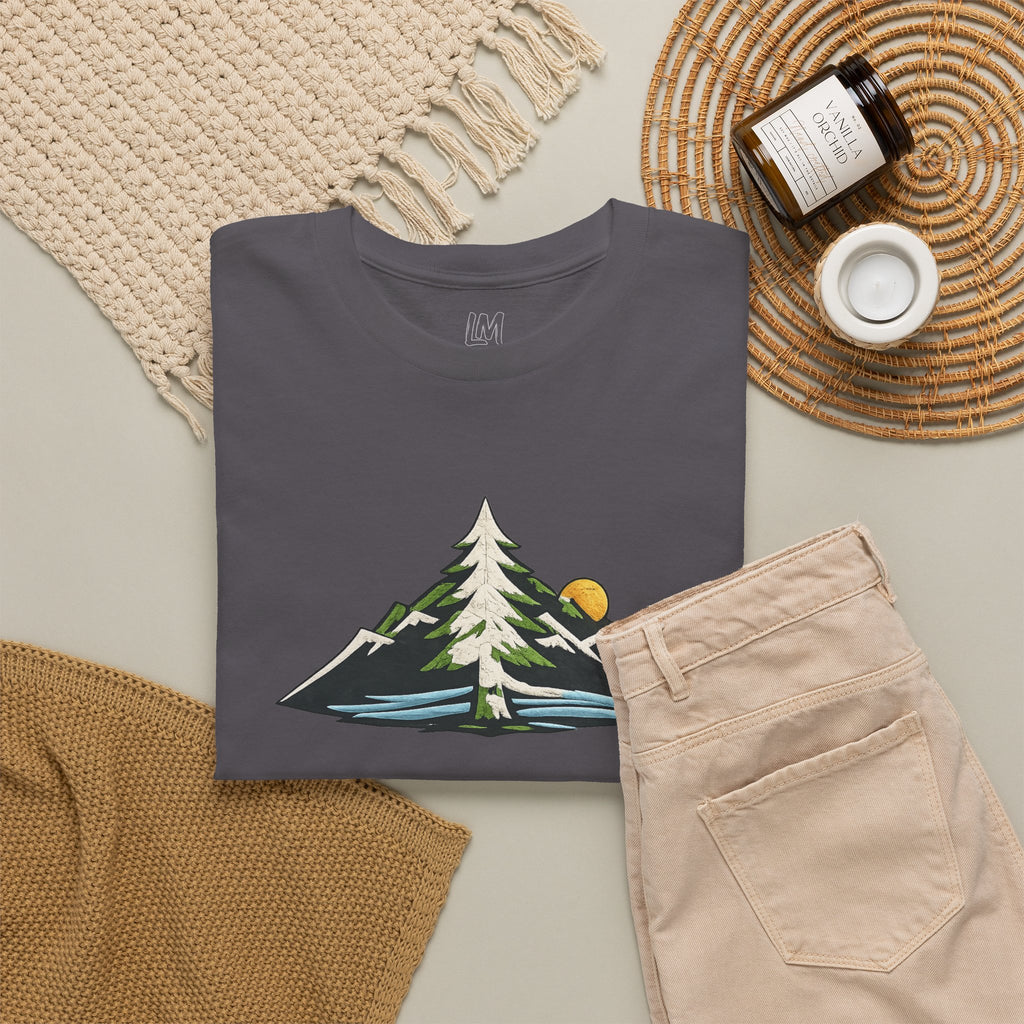 Pacific Northwest Mountain & Tree Tee — Minimal Nature Scenic Shirt