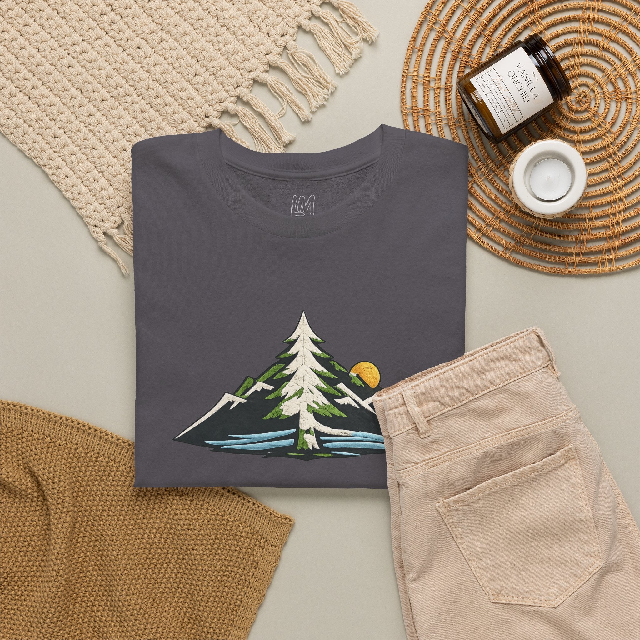 Pacific Northwest Mountain & Tree Tee — Minimal Nature Scenic Shirt