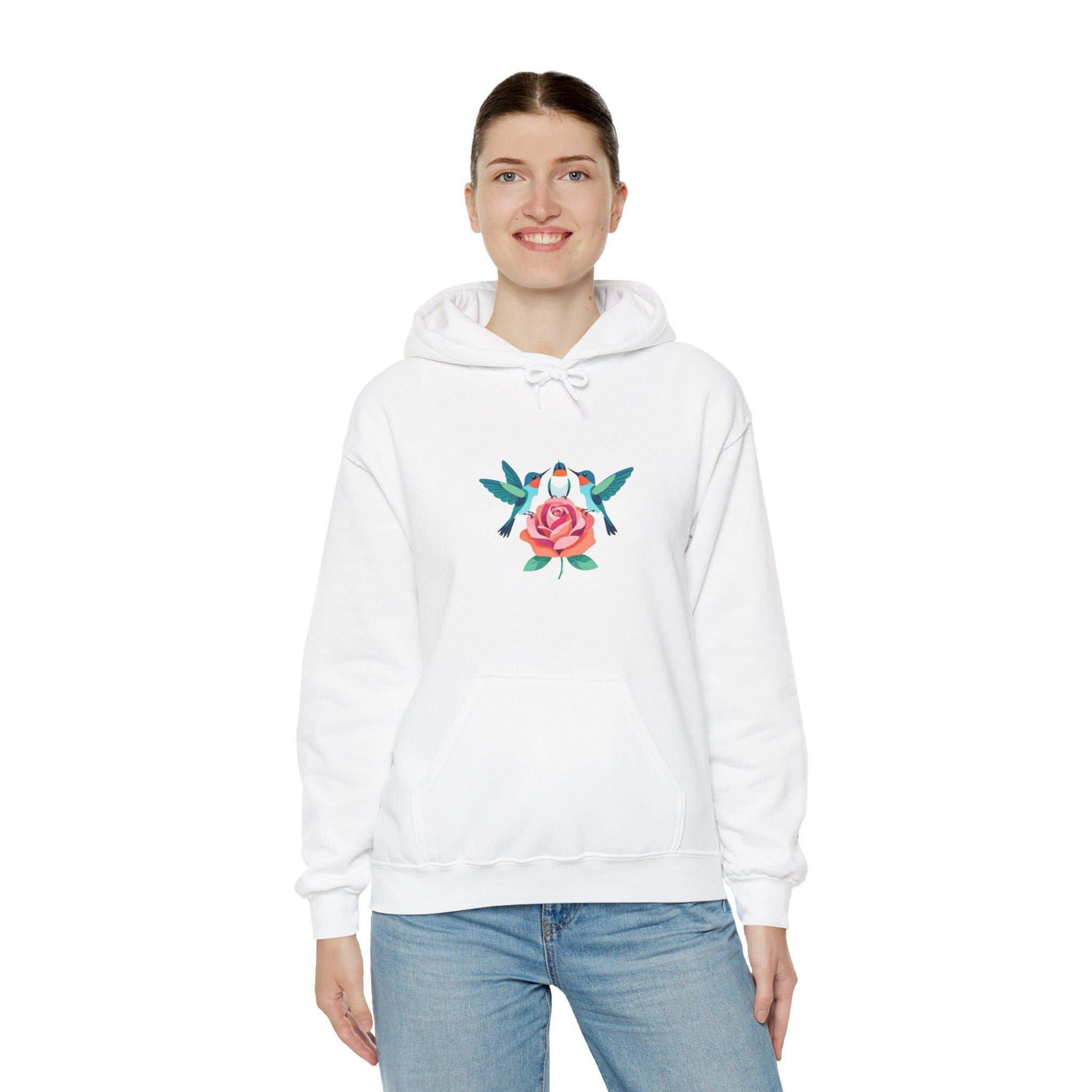 Rose and Hummingbirds Hoodie | Floral Bird Illustration