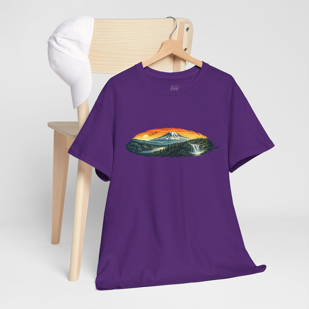 Mount Rainier & Snoqualmie Falls Sunset T-Shirt — Scenic Mountain Landscape Tee