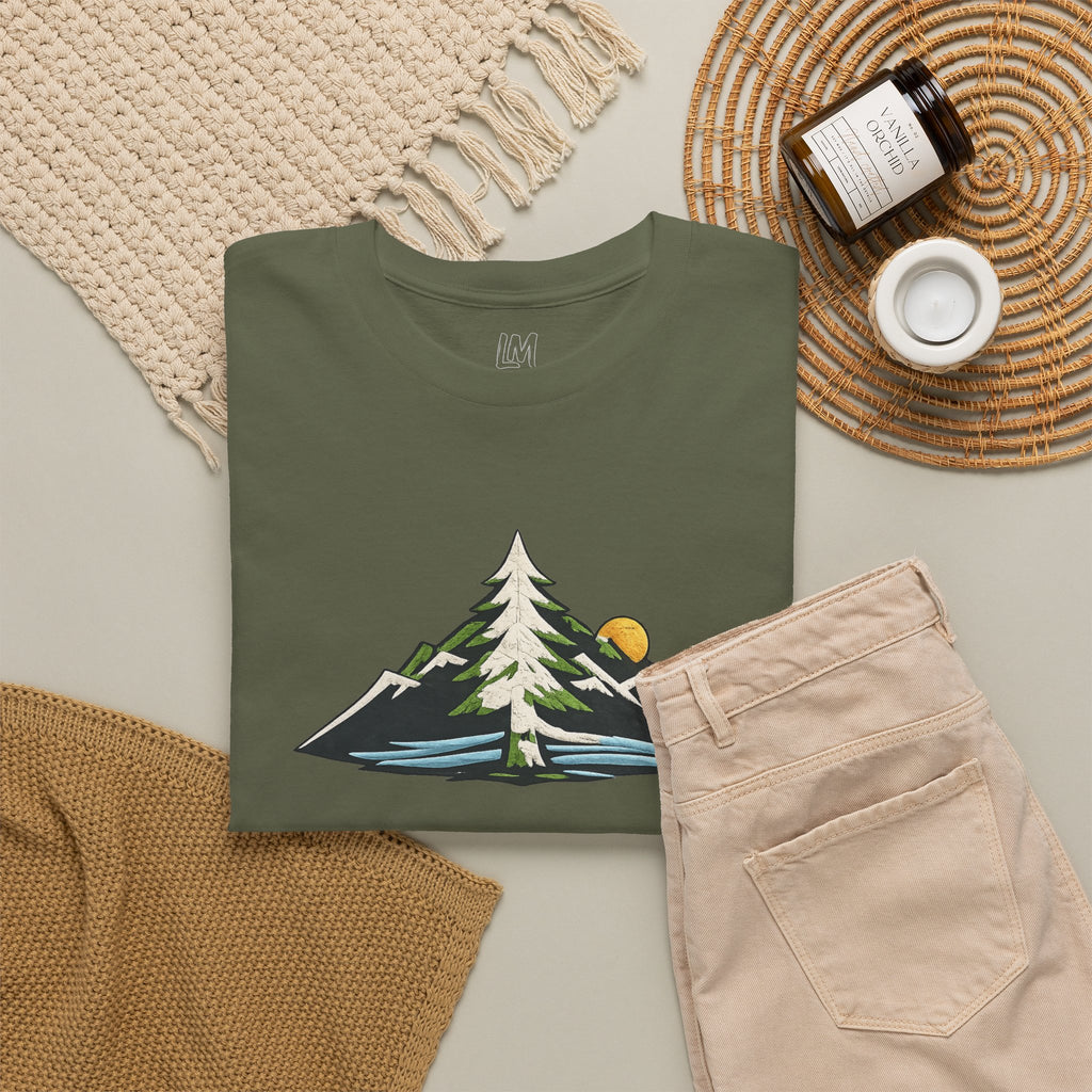 Pacific Northwest Mountain & Tree Tee — Minimal Nature Scenic Shirt