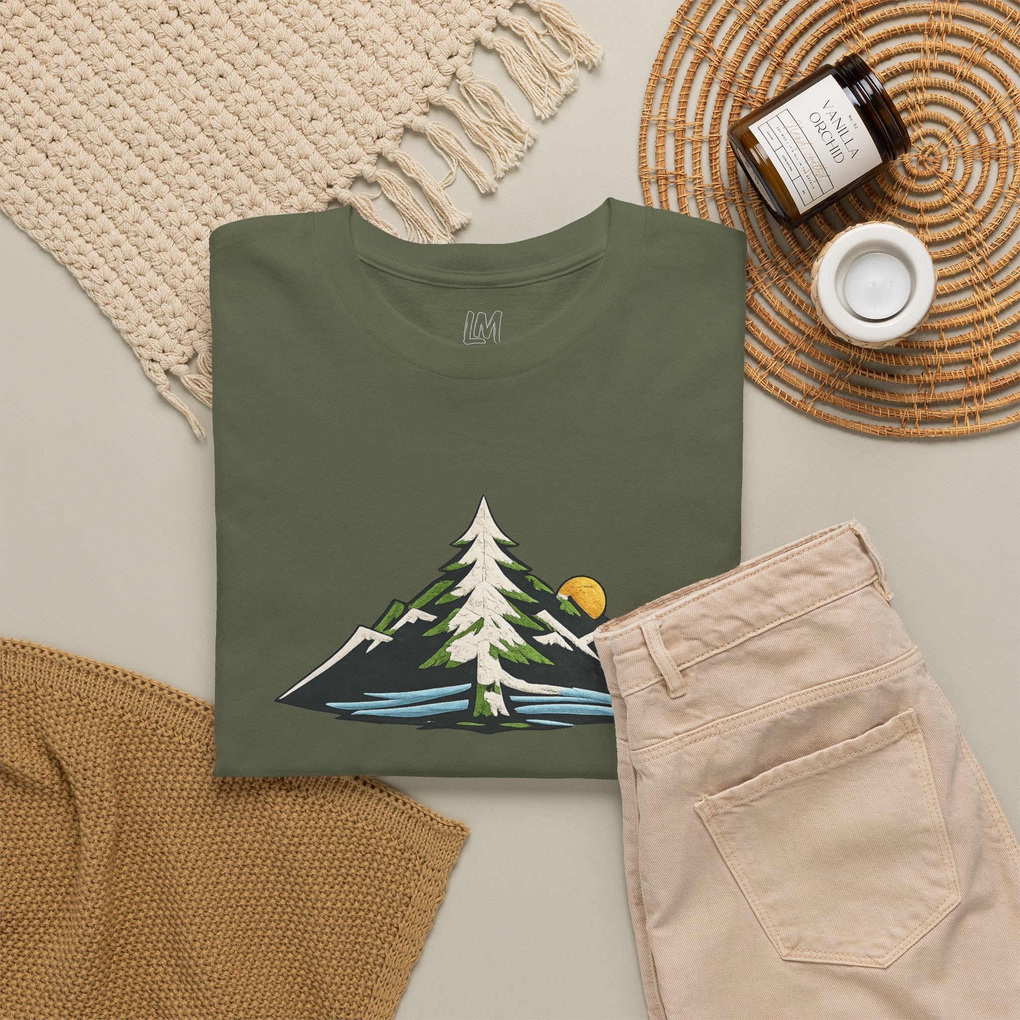 Pacific Northwest Mountain & Tree Tee — Minimal Nature Scenic Shirt