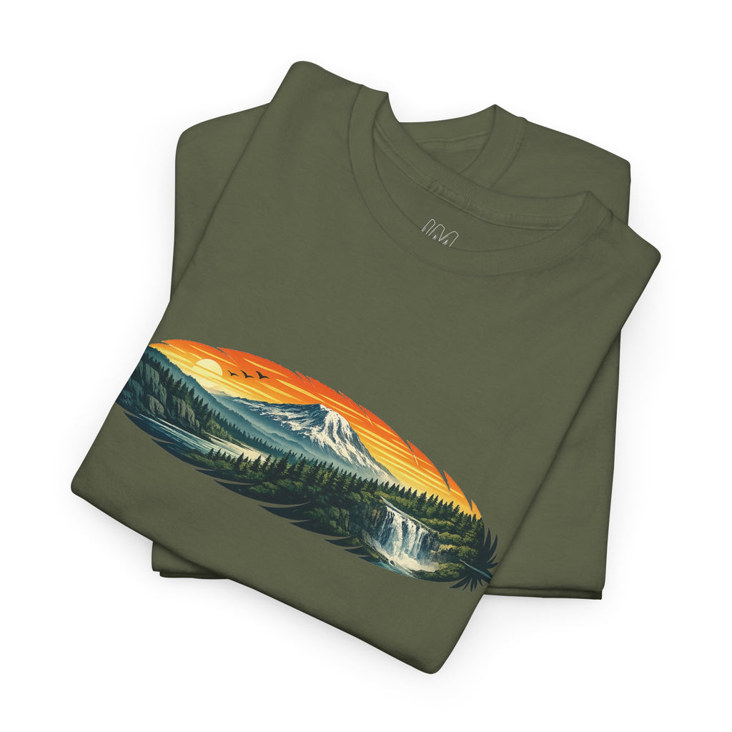 Mount Rainier & Snoqualmie Falls Sunset T-Shirt — Scenic Mountain Landscape Tee