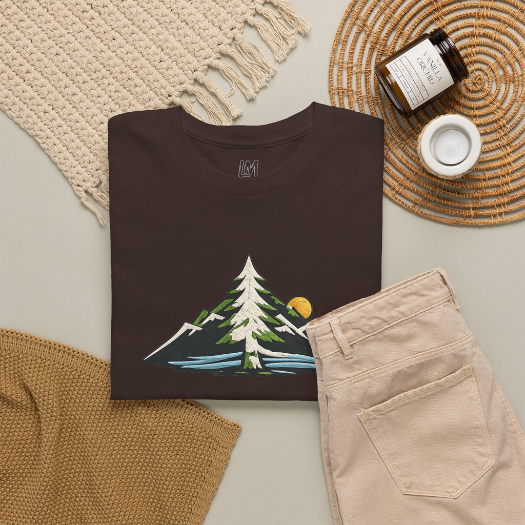 Pacific Northwest Mountain & Tree Tee — Minimal Nature Scenic Shirt