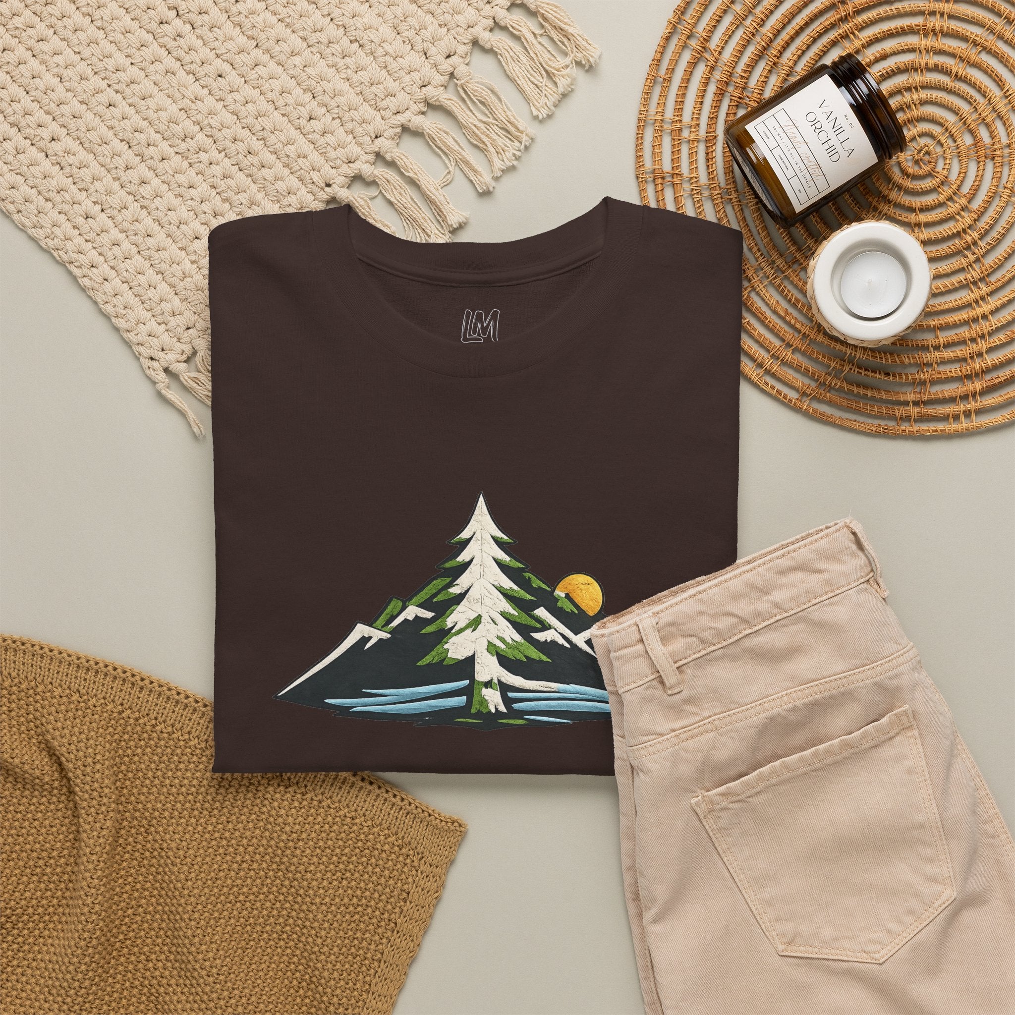 Pacific Northwest Mountain & Tree Tee — Minimal Nature Scenic Shirt
