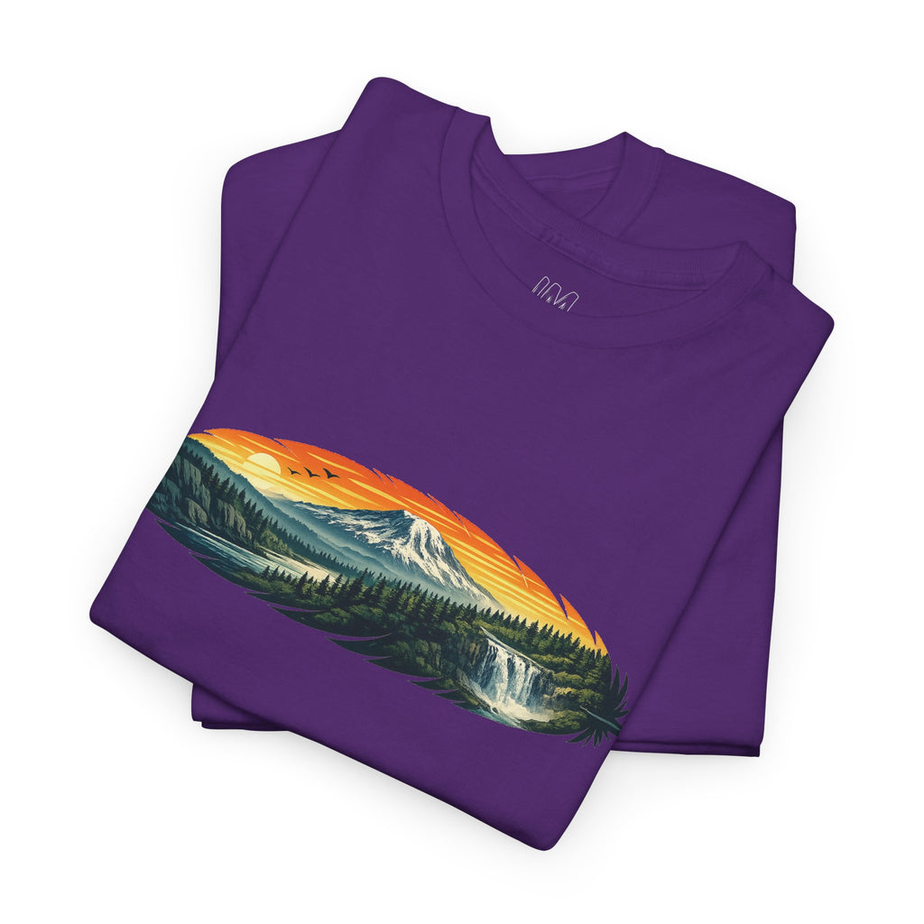 Mount Rainier & Snoqualmie Falls Sunset T-Shirt — Scenic Mountain Landscape Tee