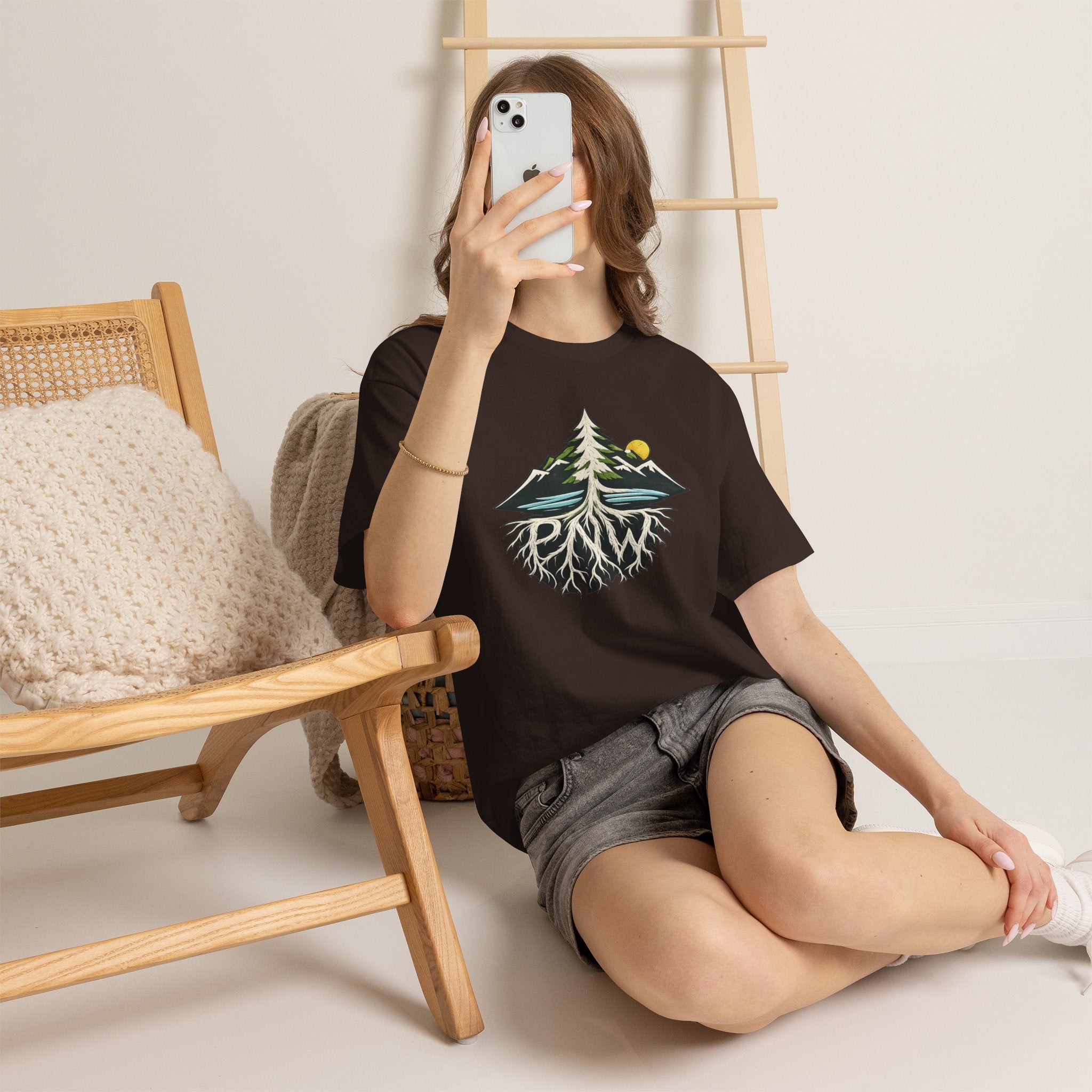 Tree & Roots Mountain T-Shirt — "Rooted in the Pacific Northwest" Nature Graphic Tee