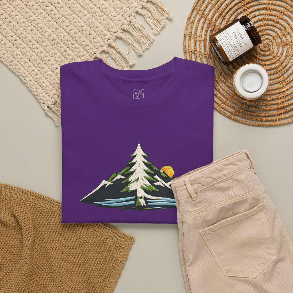 Pacific Northwest Mountain & Tree Tee — Minimal Nature Scenic Shirt