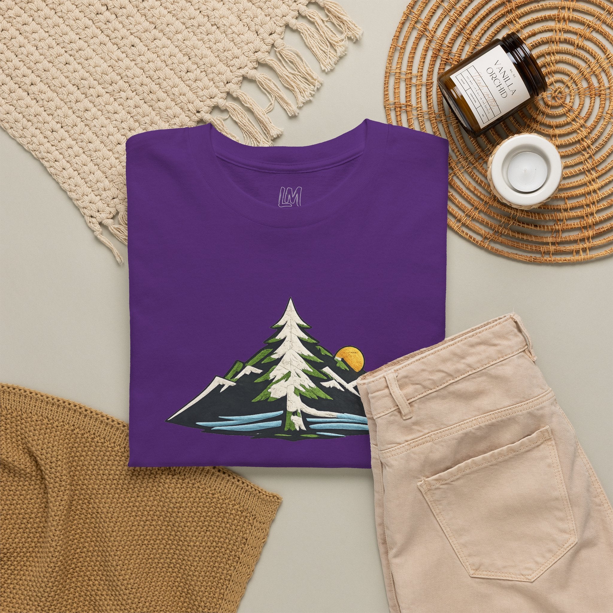 Pacific Northwest Mountain & Tree Tee — Minimal Nature Scenic Shirt