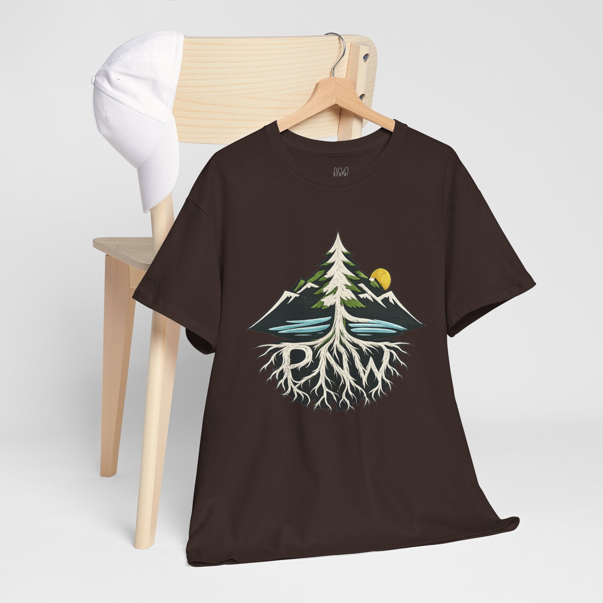 Tree & Roots Mountain T-Shirt — "Rooted in the Pacific Northwest" Nature Graphic Tee