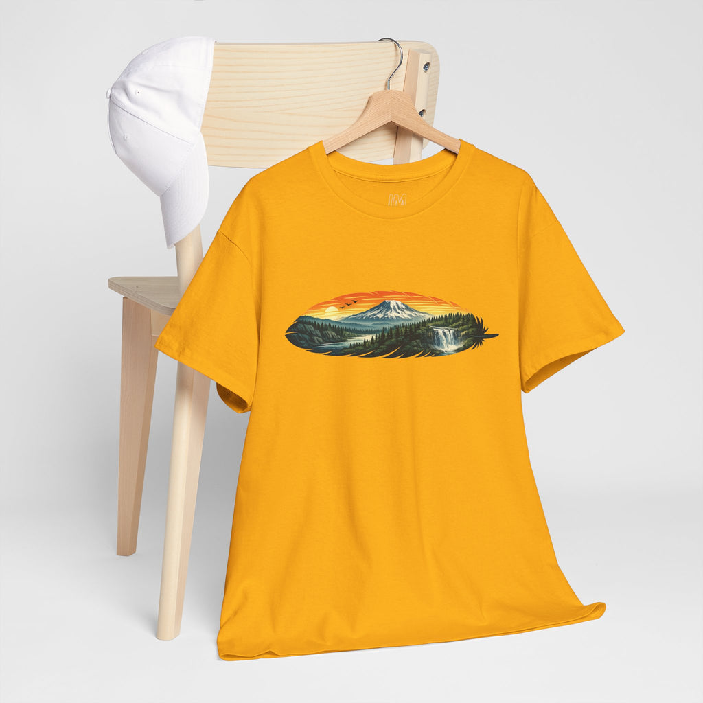 Mount Rainier & Snoqualmie Falls Sunset T-Shirt — Scenic Mountain Landscape Tee