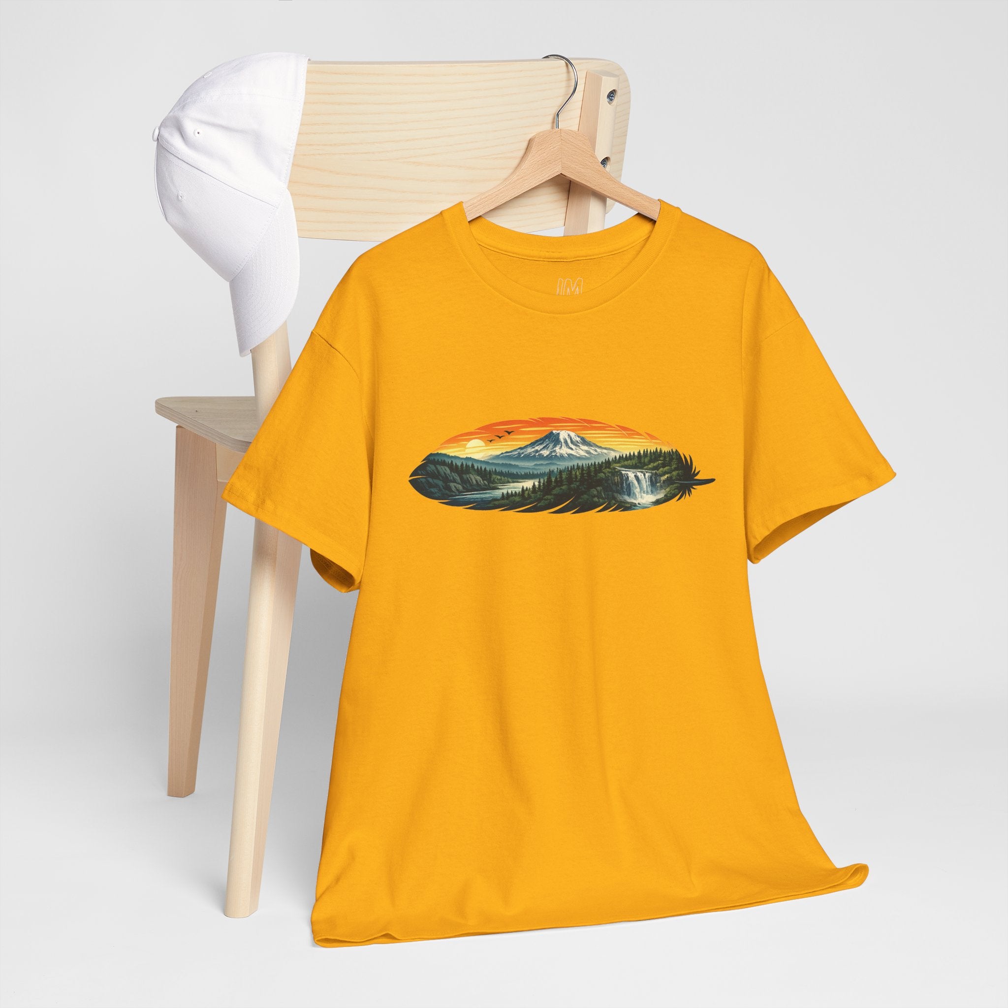 Mount Rainier & Snoqualmie Falls Sunset T-Shirt — Scenic Mountain Landscape Tee