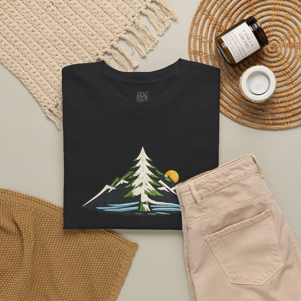 Pacific Northwest Mountain & Tree Tee — Minimal Nature Scenic Shirt