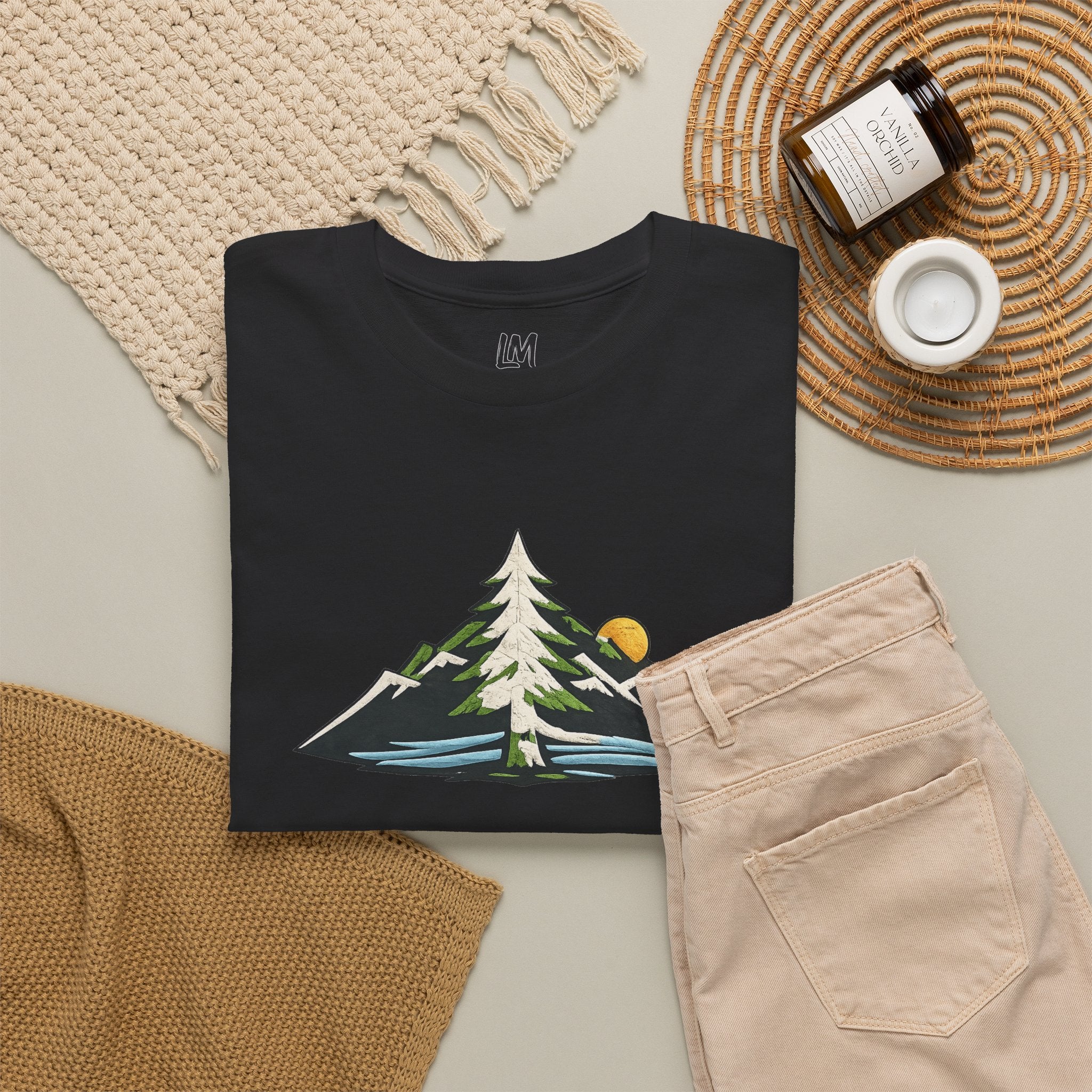 Pacific Northwest Mountain & Tree Tee — Minimal Nature Scenic Shirt