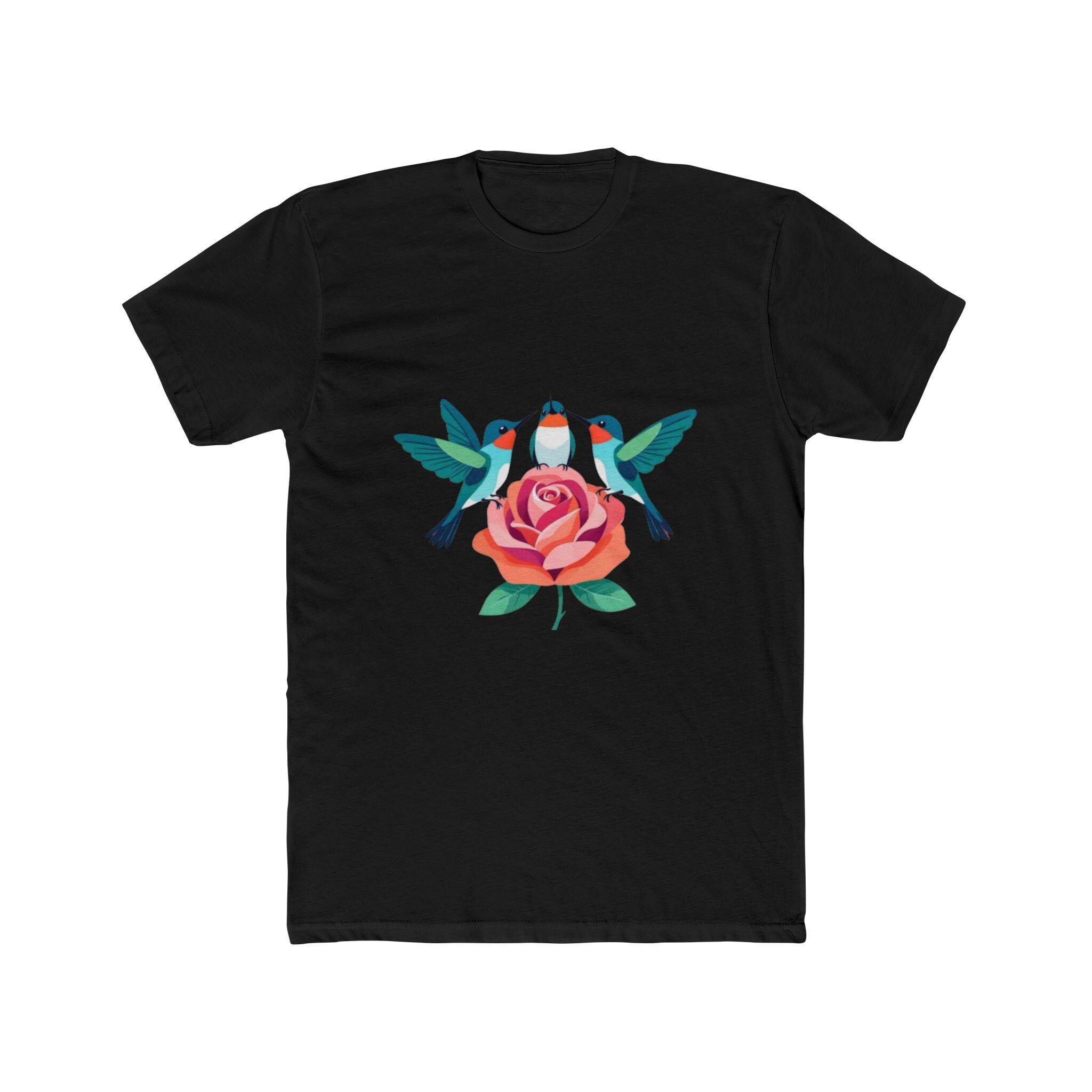 Hummingbirds with Rose T-Shirt | Floral Bird Illustration