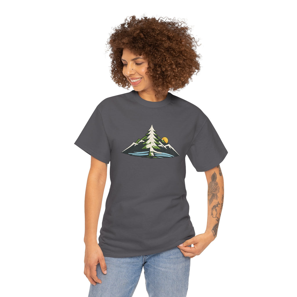 Pacific Northwest Mountain & Tree Tee — Minimal Nature Scenic Shirt