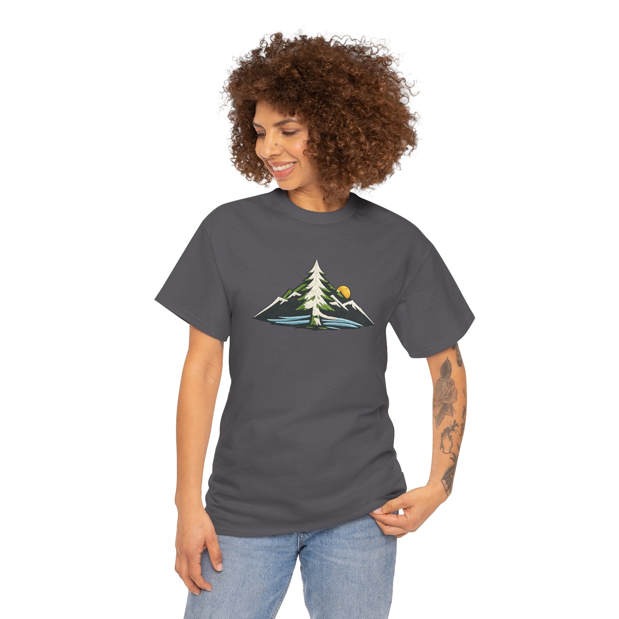 Pacific Northwest Mountain & Tree Tee — Minimal Nature Scenic Shirt