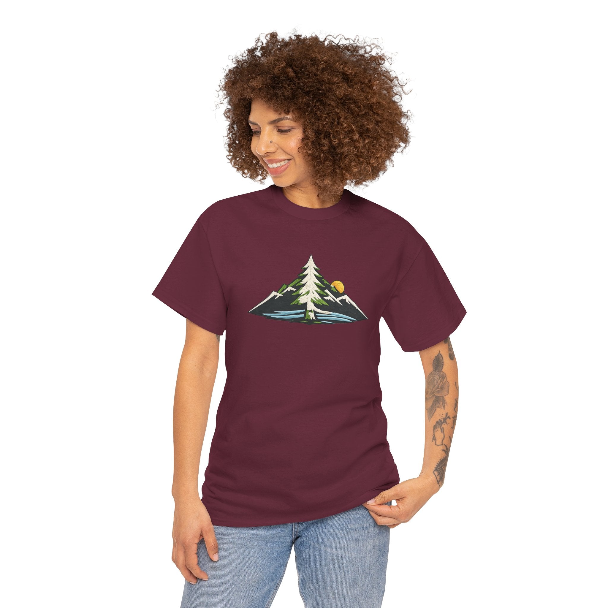 Pacific Northwest Mountain & Tree Tee — Minimal Nature Scenic Shirt