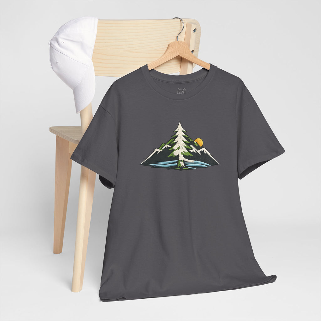 Pacific Northwest Mountain & Tree Tee — Minimal Nature Scenic Shirt
