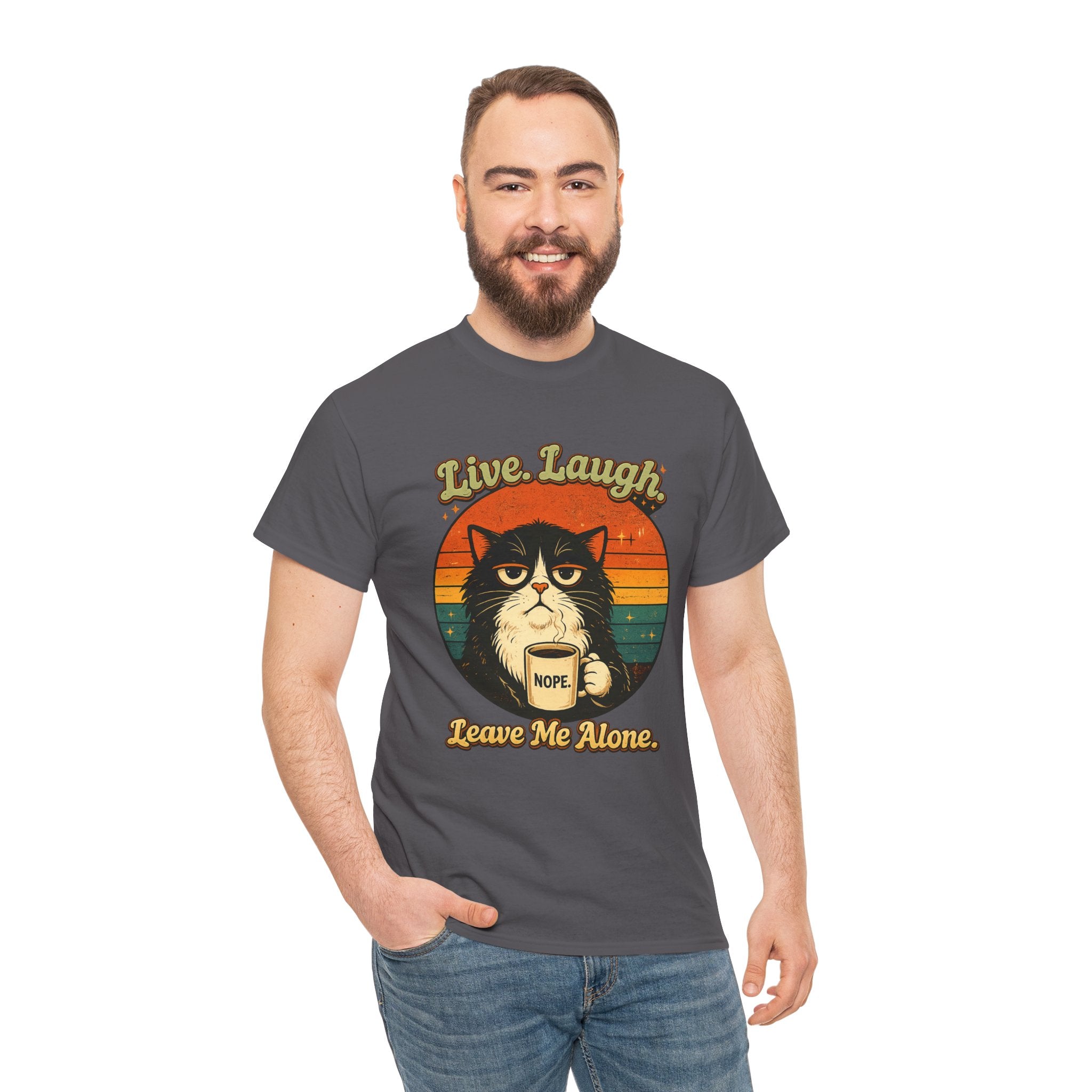 Cat T-Shirt — "Live, Laugh. Leave Me Alone." Retro Vintage Cat Mug Tee