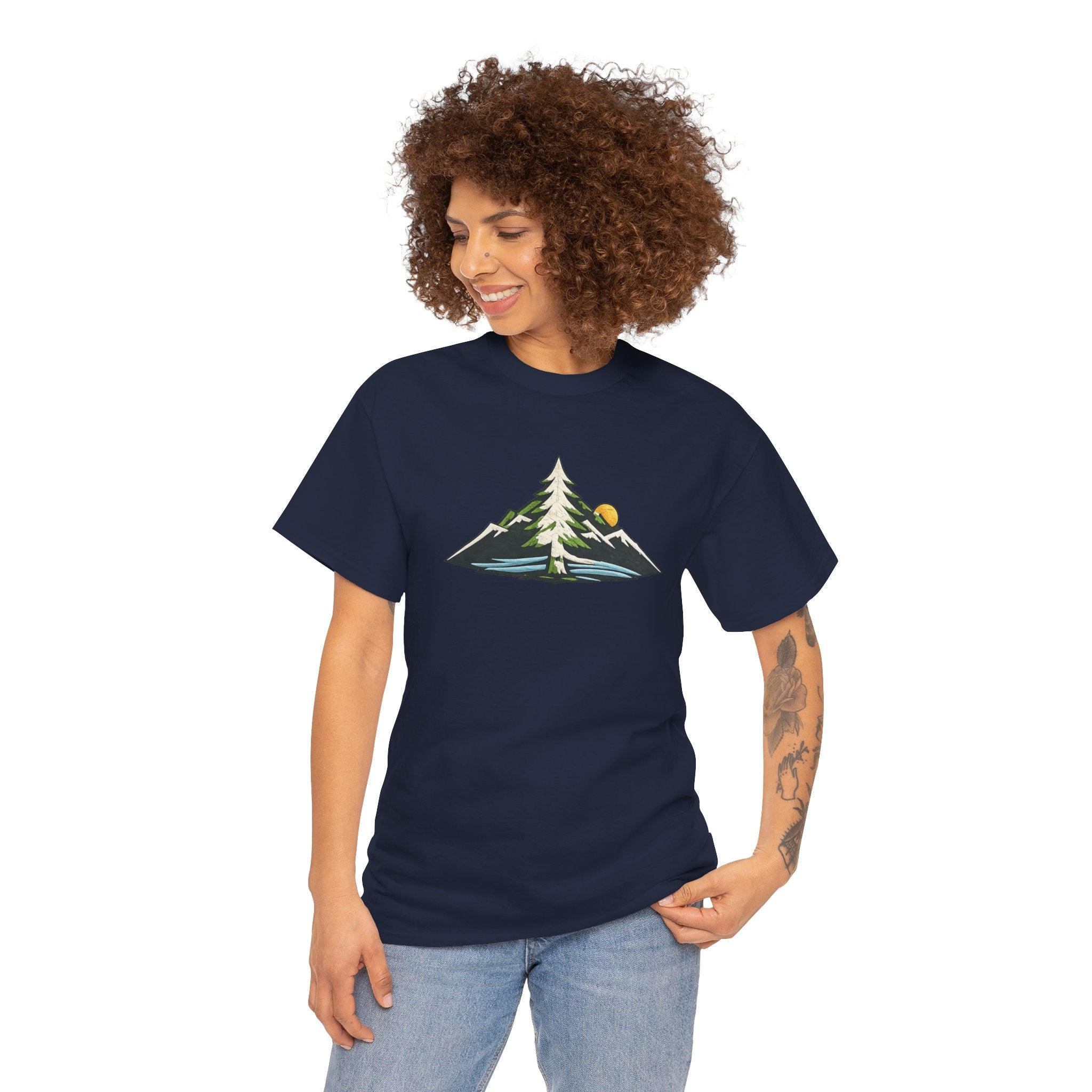 Pacific Northwest Mountain & Tree Tee — Minimal Nature Scenic Shirt